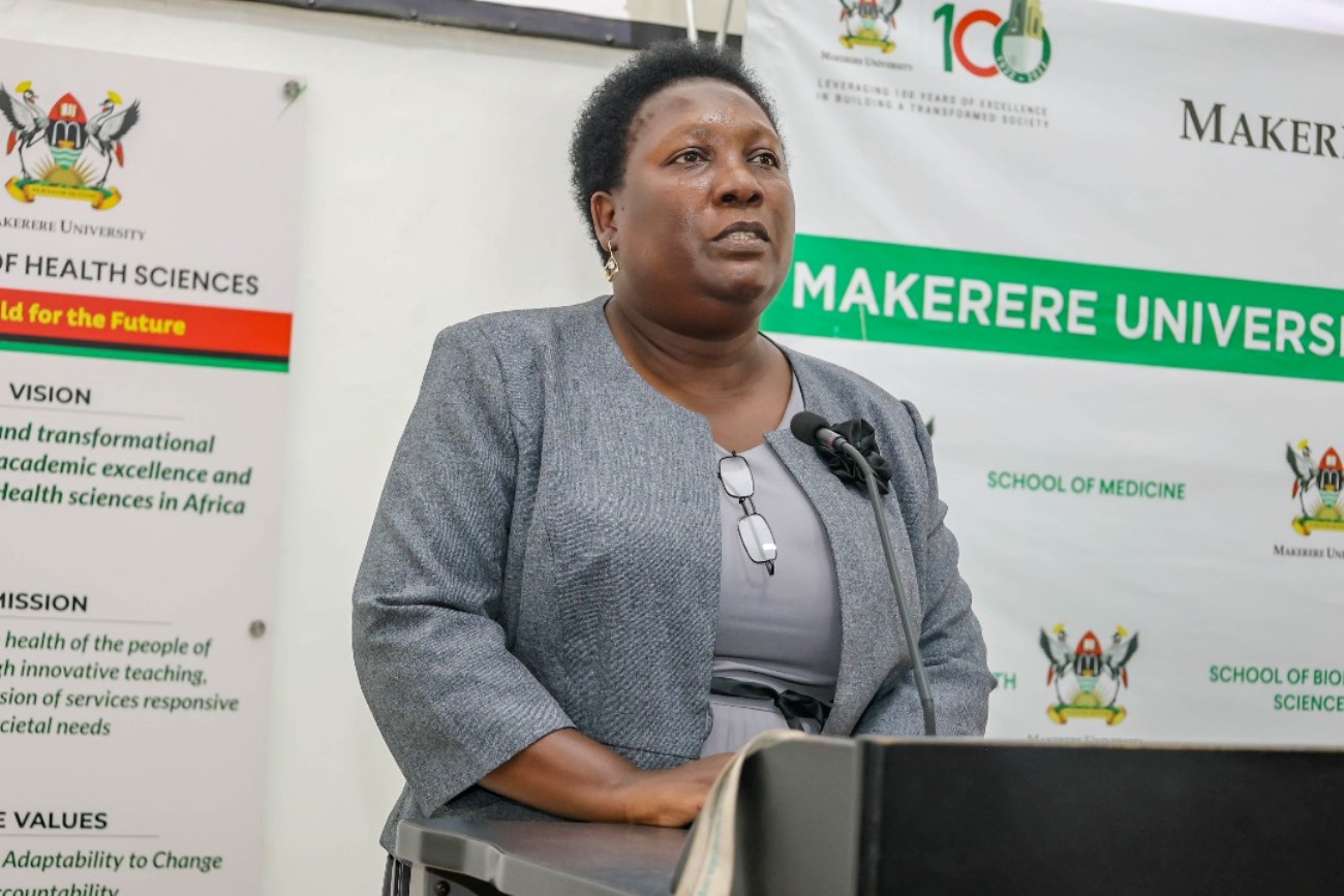 Dr. Annet Kutesa, Dean School of Dentistry. Makerere University College of Health Sciences (MakCHS) academic year 2025/2026 freshers orientation meeting, 5th August 2024, Davies Lecture Theater, Kampala Uganda, East Africa.