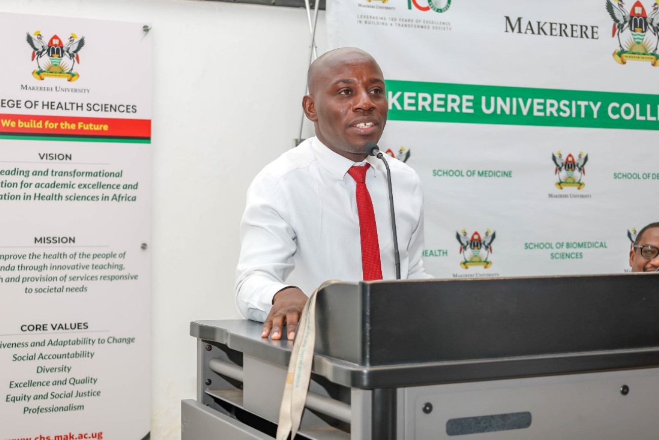 Dr. Richard Muhindo, Dean School of Health Sciences. Makerere University College of Health Sciences (MakCHS) academic year 2025/2026 freshers orientation meeting, 5th August 2024, Davies Lecture Theater, Kampala Uganda, East Africa.