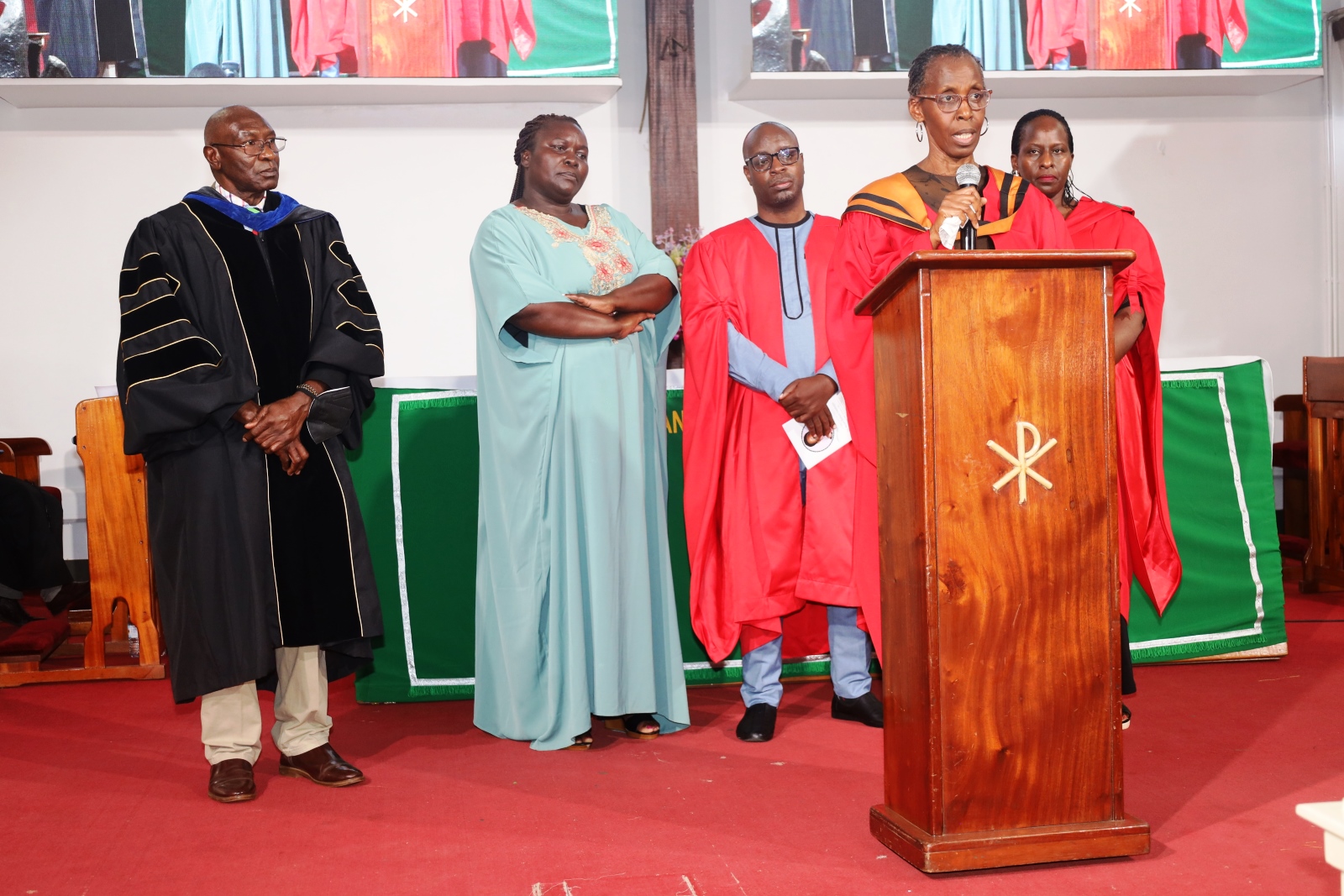 Prof. Monica Chibita (Front) and Prof. James Kiwanuka-Tondo (Left) spoke on behalf of Uganda Christian University (UCU). Funeral service in honour of Dr. Brian Semujju-Senior Lecturer, Department of Journalism and Communication, School of Languages Literature and Communication, College of Humanities and Social Sciences (CHUSS), 5th August 2025, St. Francis Chapel, Makerere University, Kampala Uganda, East Africa.