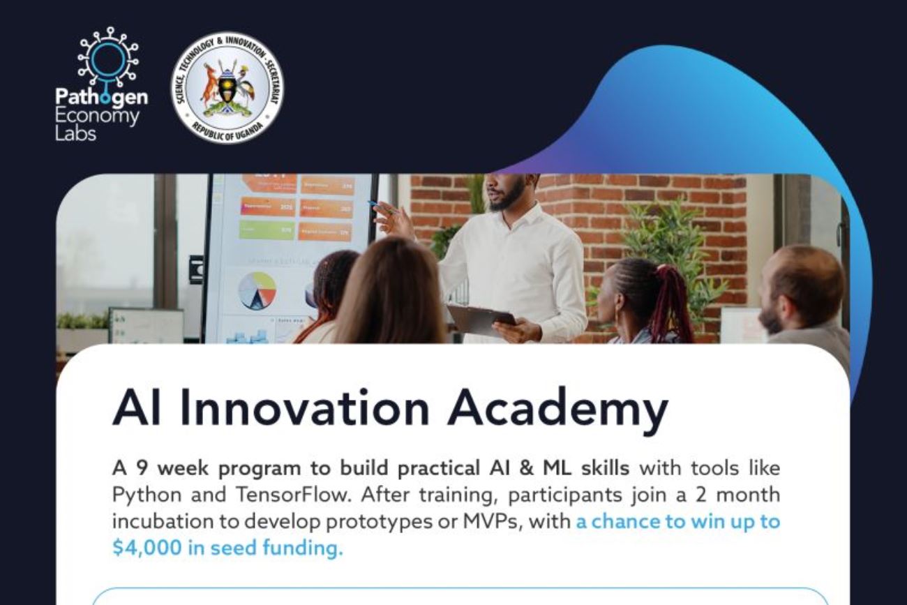 Applications for the AI Innovation Academy are now open! Deadline: September 4, 2025. Makerere University Centre for Artificial Intelligence (Mak AI), Pathogen Economy Labs and Science, Technology and Innovation Secretariat of Uganda, Kampala, East Africa.