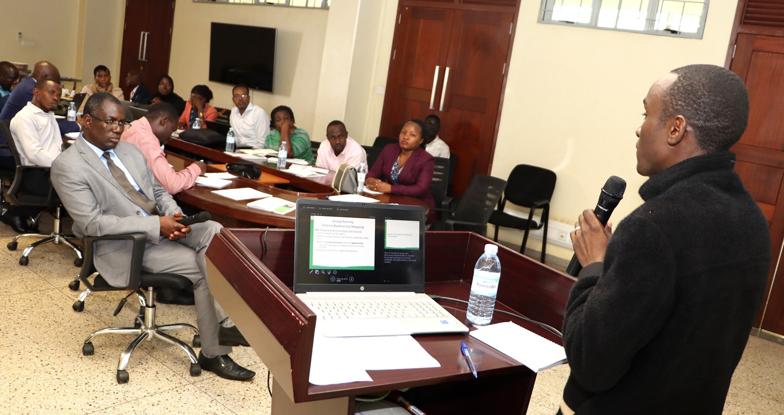 Some of the group presentations. Two-day high-level training for 40 Ugandan government officials on biodiversity conservation, community-based natural resource management, and economic valuation of national parks Organized by EfD Uganda, 20th-21st August 2025, Makerere University, Kampala Uganda, East Africa.