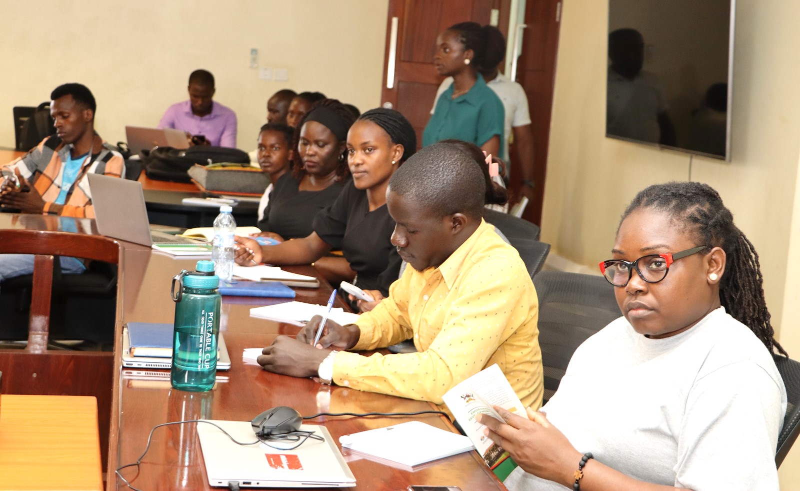 Some of the students attending the seminar. Prof. Mark Purdon seminar and launch of his new book "The Political Economy of Climate Finance Effectiveness in Developing Countries: Carbon Markets, Climate Funds, and the State" hosted by the Environment for Development (EfD) Makerere Centre, 27th August 2025, Yusuf Lule Central Teaching Facility, Makerere University, Kampala Uganda, East Africa.