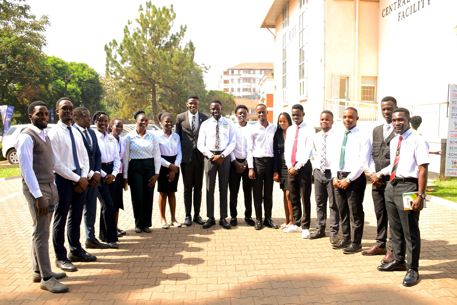 Fahad Ssozi Batte (Centre in a suit) and some of the student leaders coordinating the four days Orientation at CoBAMS. College of Business and Management Sciences (CoBAMS) Orientation for First Year Students 5th-8th August 2025, Day One, 5th August 2025, Yusuf Lule Central Teaching Facility Auditorium, Makerere University, Kampala Uganda, East Africa.