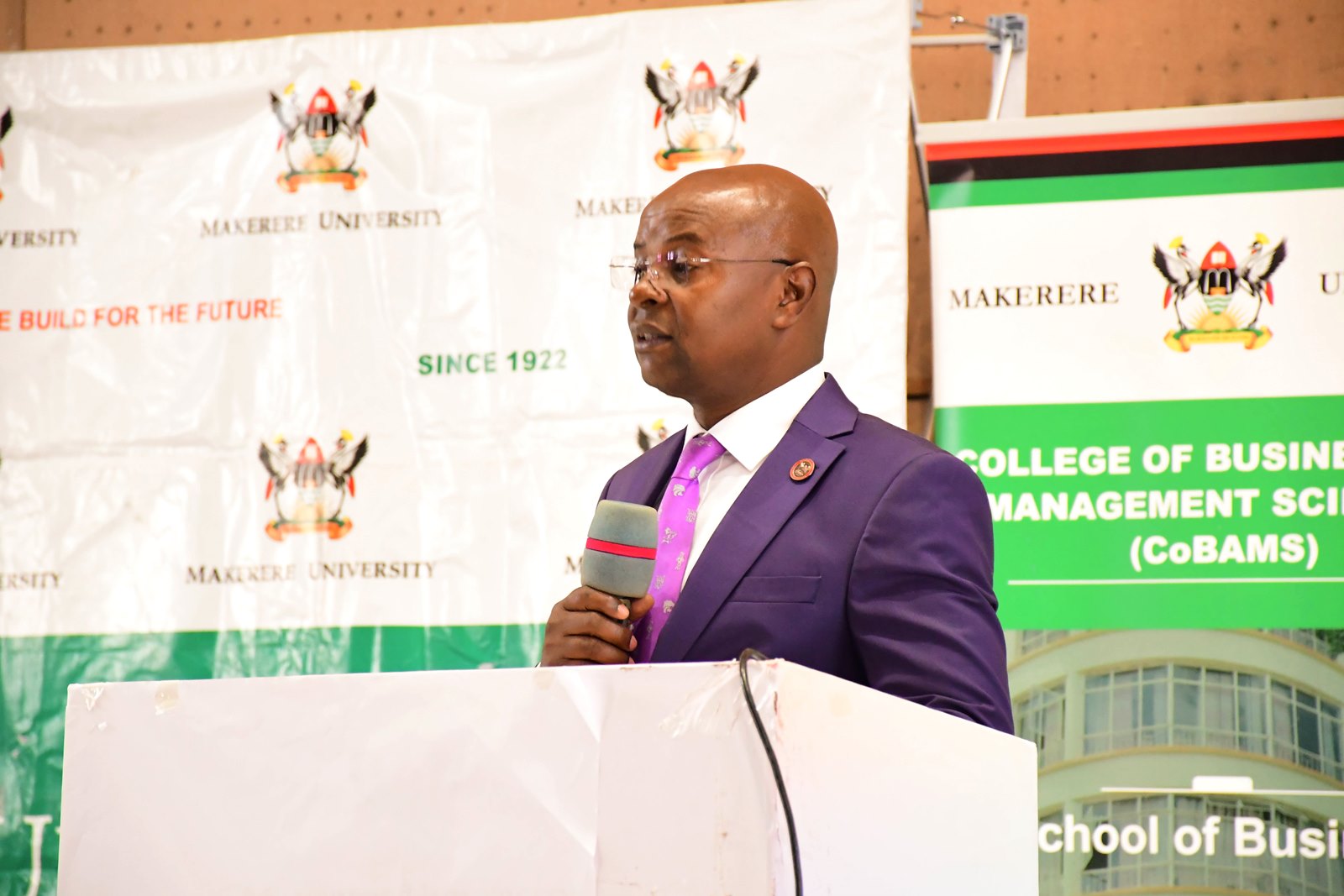 Prof. Edward Bbaale makes his remarks. College of Business and Management Sciences (CoBAMS) Orientation for First Year Students 5th-8th August 2025, Day One, 5th August 2025, Yusuf Lule Central Teaching Facility Auditorium, Makerere University, Kampala Uganda, East Africa.