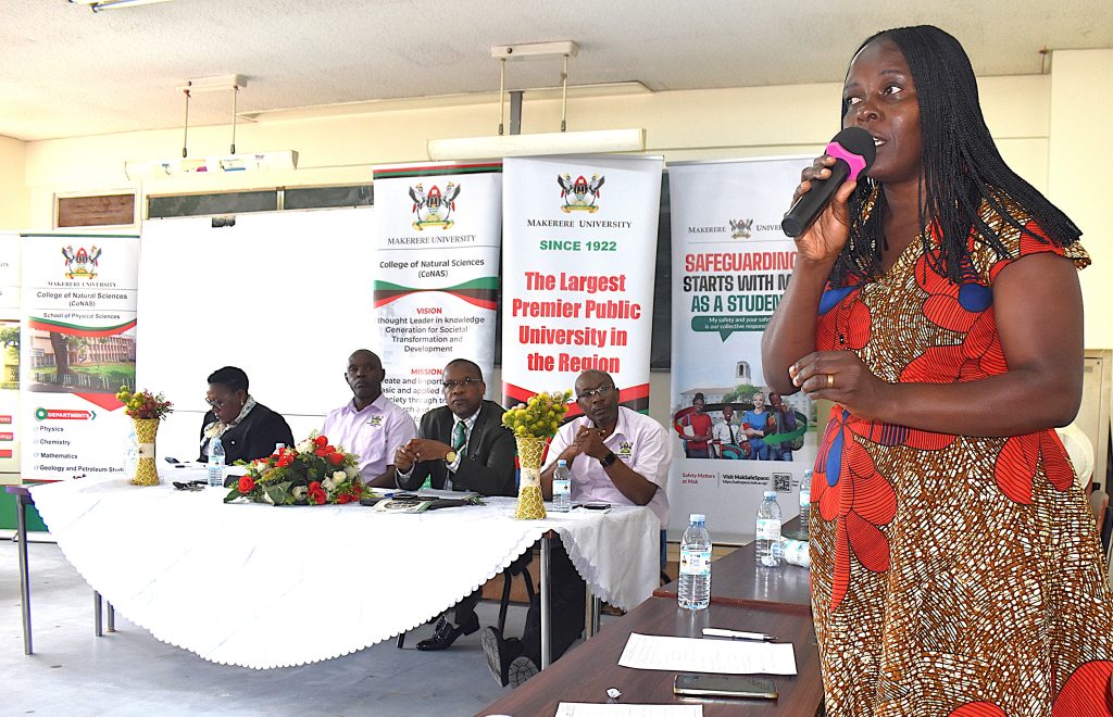 Dr Barbara Nerima from the Department of Biochemistry and Systems Biology briefed students on the emerging leaders programme at the University. College of Natural Sciences (CoNAS) orientation ceremony to acquaint new students with College structures, academic programmes, services, and, its contribution to the University’s core functions, 6th August 2025, JICA Building, Makerere University, Kampala Uganda, East Africa.