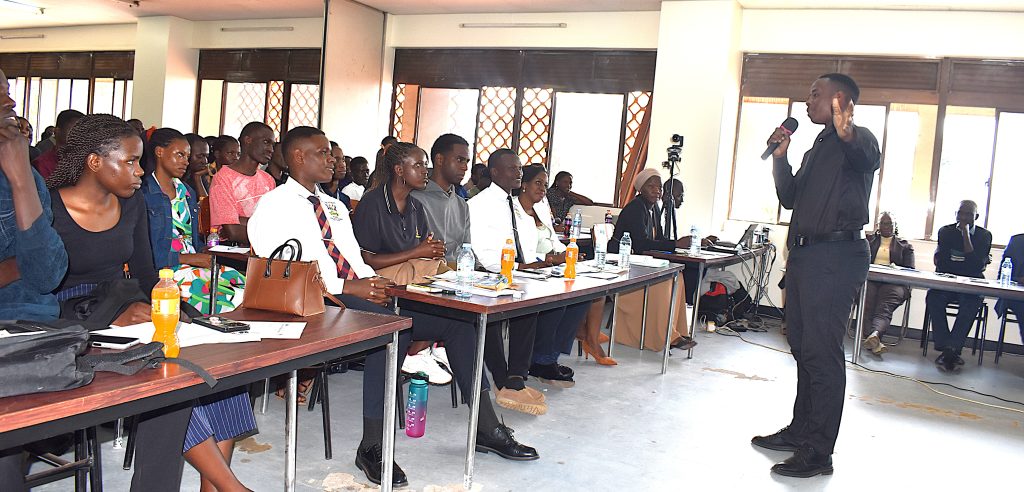 Mr. Leakey Mbabazi, a prospective Bachelor of Petroleum Geosciences graduand, also offered valuable tips on achieving academic excellence. College of Natural Sciences (CoNAS) orientation ceremony to acquaint new students with College structures, academic programmes, services, and, its contribution to the University’s core functions, 6th August 2025, JICA Building, Makerere University, Kampala Uganda, East Africa.