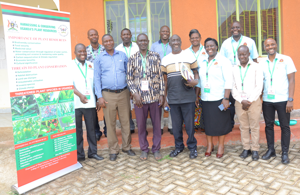 Front left to right: Mr. Ronald Muwanika (Coordinator), Mugega Amos (Sec. Health), Mutyaba Patrick (LC 5), Bangu Fred (Resident District Commissioner), Dr Patience Tugume (Principal Investigator), Ms. Kiire Noah (Communication Officer), Dr Abubakar Sadik Mustafa (Researcher). Back left to right: Mugunywa Enock (District Community Development Officer), Kirya Moses (District Environmental Officer), Bamusubire William (District Forest Officer). Dr Savina Asiimwe (Researcher), and Dr Abdul Walusansa (Researcher). Researchers led by Dr Patience Tugume, Department of Plant Sciences, Microbiology, and Biotechnology, College of Natural Sciences (CoNAS) documented 174 medicinal plant species under project “Knowledge, Attitudes, and Conservation of Commonly Traded Medicinal Plants in a Climate-Changing Environment in Eastern Uganda,” funded by Government of Uganda through the Makerere University Research and Innovations Fund (MakRIF), research dissemination workshop, 23rd July 2025, Namutumba District, Uganda East Africa.