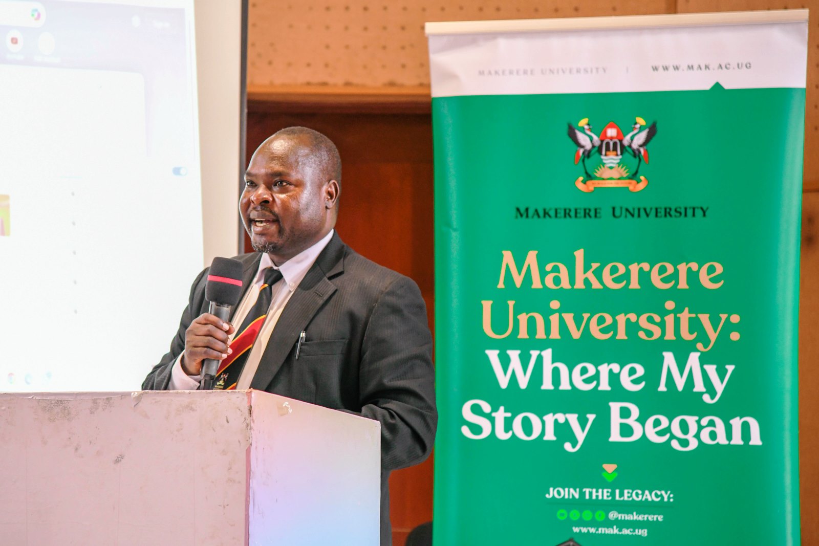 Dr. Kizito Ongaya. Orientation for Postgraduate students held at the Yusuf Lule Central Teaching Facility Auditorium on 11th August 2025, Makerere University, Kampala Uganda, East Africa.