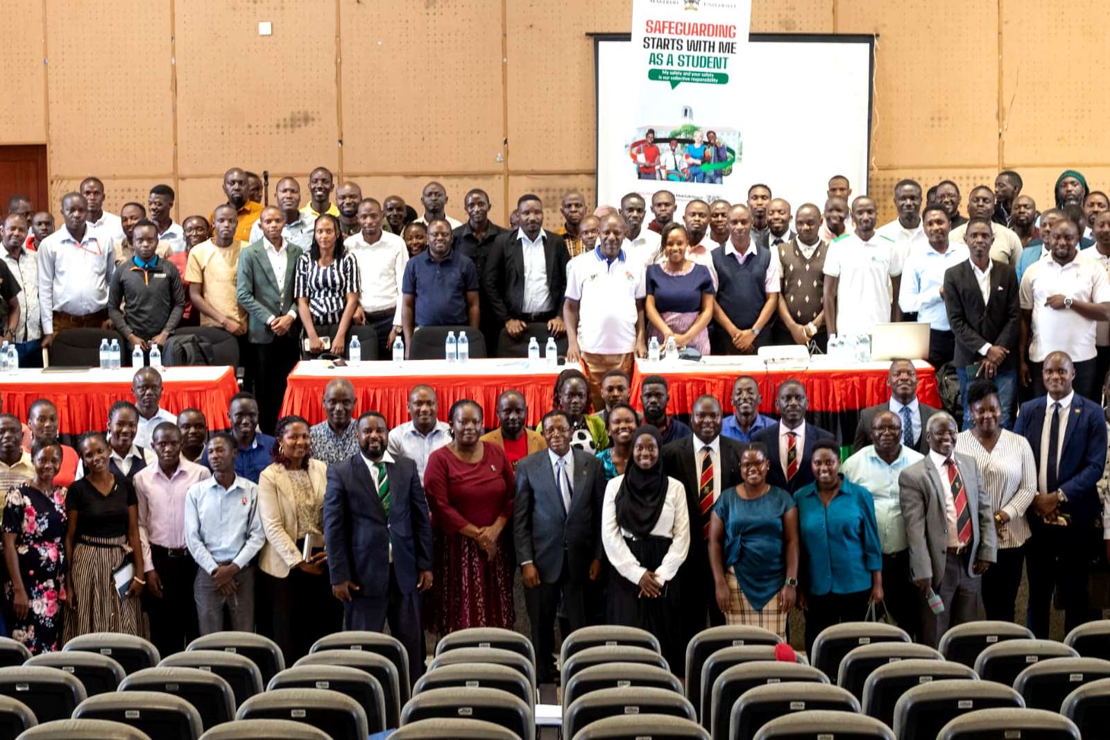 Prof. Buyinza Mukadasi (Front Row Centre) with officials and some of the Postgraduate Students that attended the orientation on 11th August 2025. Orientation for Postgraduate students held at the Yusuf Lule Central Teaching Facility Auditorium on 11th August 2025, Makerere University, Kampala Uganda, East Africa.
