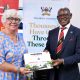 Prof. Barnabas Nawangwe (Right) presents a Makerere Coffee Table book to Prof. Mieke Van Herreweghe during the visit on 27th August 2025. Makerere University hosted a delegation from the Ghent University Association where a student exchange agreement was signed, led by Prof. Mieke Van Herreweghe, Vice Rector of Ghent University. The delegation included representatives from Howest University and Hogent University of Applied Sciences, 27th August 2025 Kampala Uganda, East Africa.