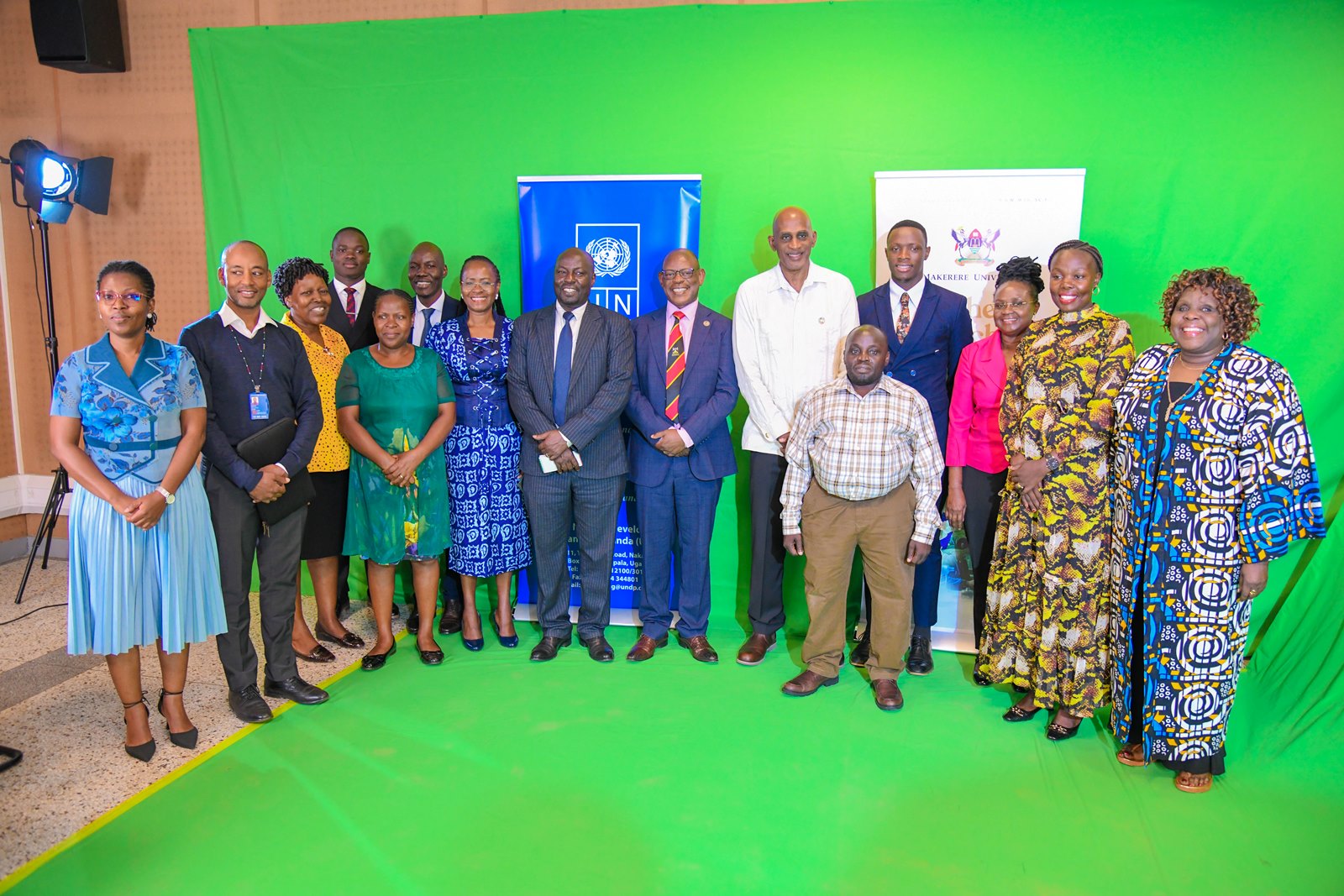 Officials pose for a group photo shortly after the launch of the Multimedia Studio. Makerere University, in collaboration with UNDP Uganda launch of Daycare and Breastfeeding Centre at the Institute of Gender and Development Studies (IGDS) and state-of-the-art Multimedia Studio at the Frank Kalimuzo Central Teaching Facility, 7th August 2025, Kampala Uganda, East Africa.