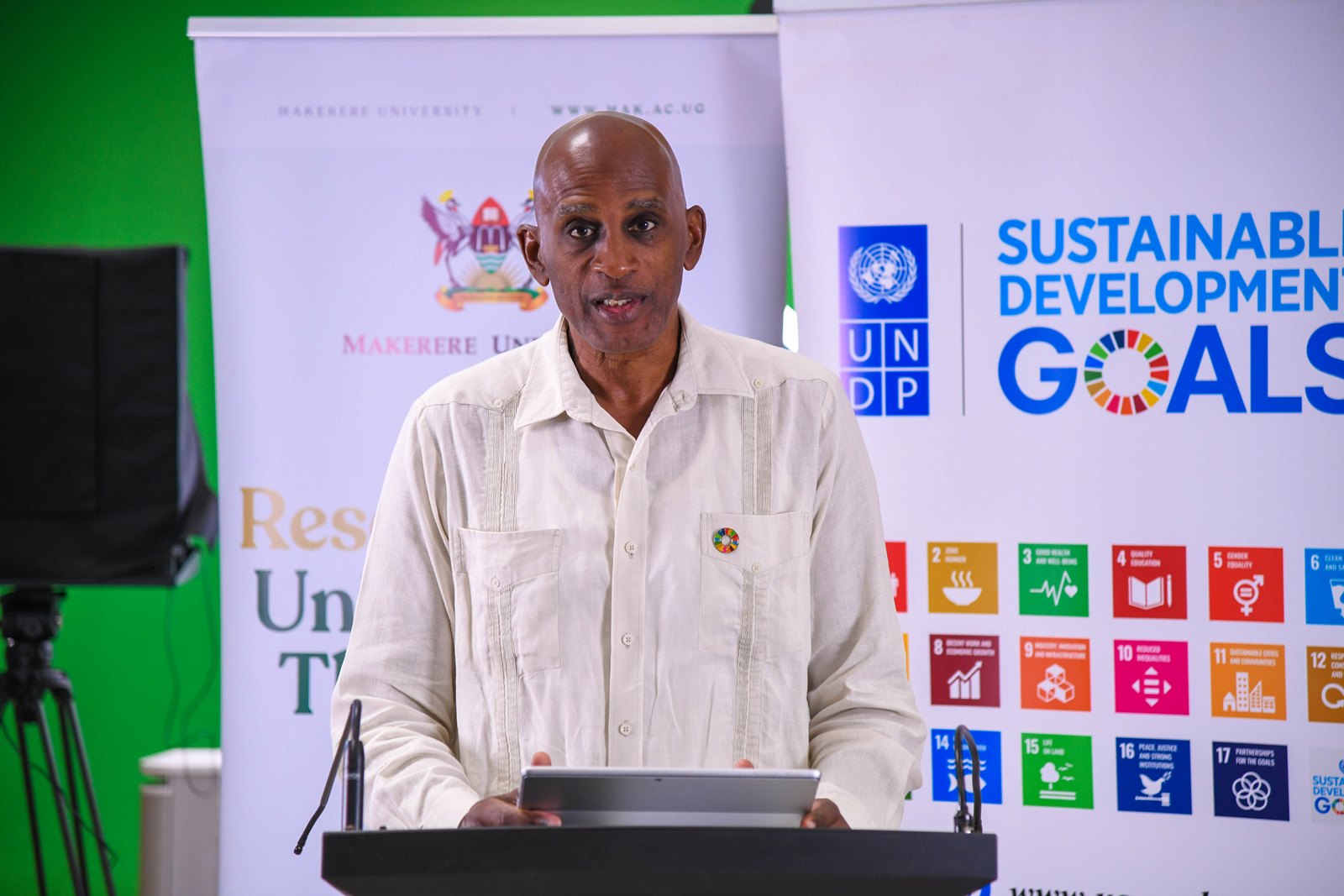 Mr. Ian King makes his remarks prior to launching the Multimedia Studio. Makerere University, in collaboration with UNDP Uganda launch of Daycare and Breastfeeding Centre at the Institute of Gender and Development Studies (IGDS) and state-of-the-art Multimedia Studio at the Frank Kalimuzo Central Teaching Facility, 7th August 2025, Kampala Uganda, East Africa.