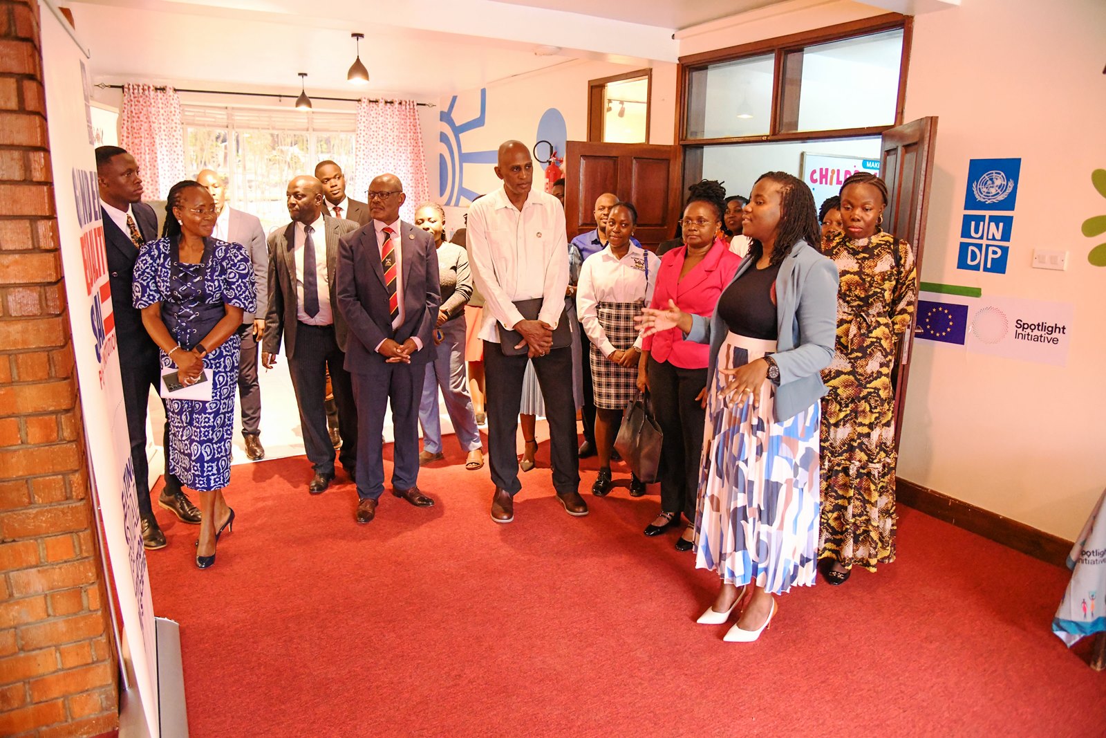 Ms. Donna Keirungi leads officials on a tour of the Daycare Centre. Makerere University, in collaboration with UNDP Uganda launch of Daycare and Breastfeeding Centre at the Institute of Gender and Development Studies (IGDS) and state-of-the-art Multimedia Studio at the Frank Kalimuzo Central Teaching Facility, 7th August 2025, Kampala Uganda, East Africa.
