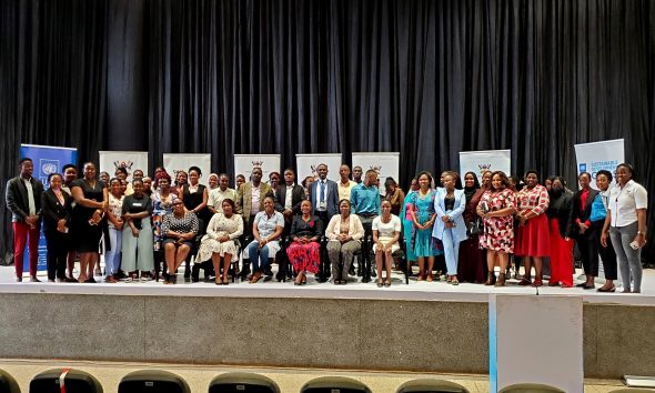 Prof. Sarah Ssali (Seated 3rd Right) with officials and participants during the Women in Business training on 20th August 2025. Institute of Gender and Development Studies in partnership with the United Nations Development Programme (UNDP), training program focusing on procurement and business development for women in business, 20th August 2025, Yusuf Lule Central Teaching Facility Auditorium, Makerere University, Kampala Uganda, East Africa.