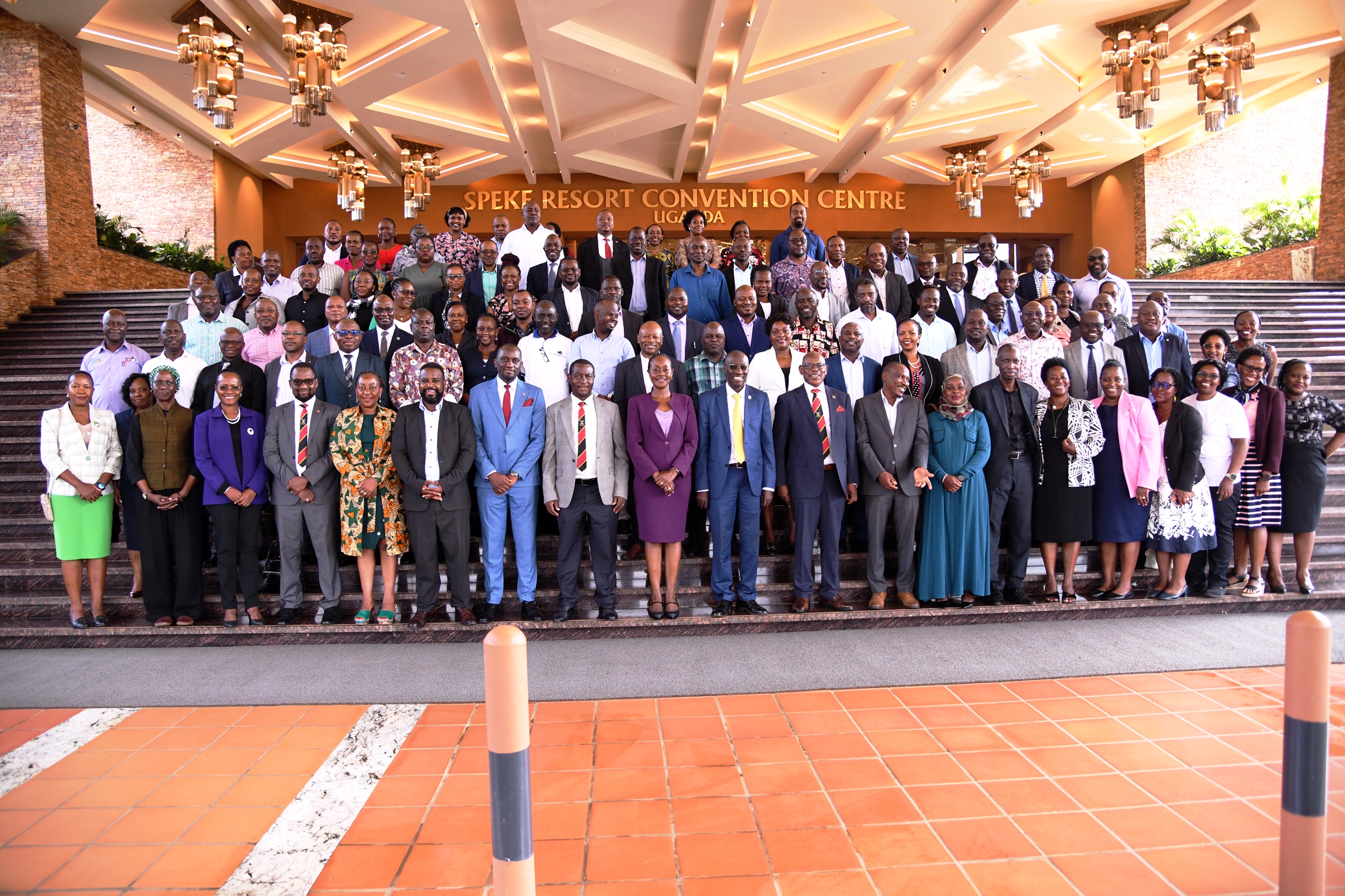 The Vice Chancellor-Prof. Barnabas Nawangwe (10th from Right) with Members of Management and other officials at the Training on 14th August 2025. Top Management Capacity Building Training for Makerere University aimed at building excellence in 21st Century University Leadership at Makerere through two objectives namely; Strategic Budget Mastery and Implementation Excellence, and Comprehensive Management Excellence and Skills Enhancement on 14th August 2025, Speke Resort Munyonyo, Kampala Uganda, East Africa.