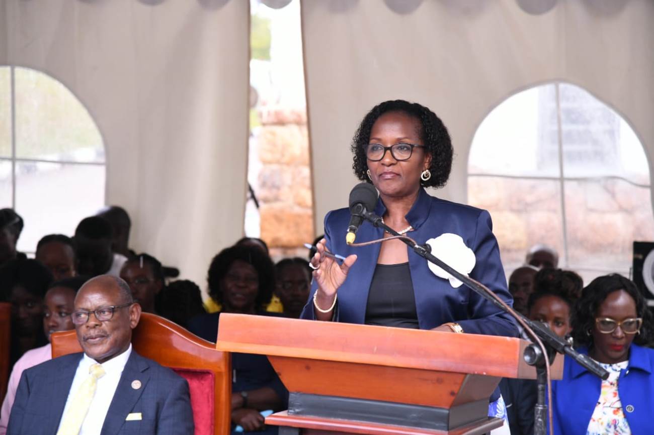 Mrs. Lorna Magara delivers her speech on the occasion. First Lady and Minister of Education and Sports, Hon. Janet Kataaha Museveni officially reopened Mary Stuart Hall after a year-long renovation project that cost UGX 10.5 billion, by the National Enterprise Corporation (NEC), August 15, 2025, Makerere University, Kampala Uganda, East Africa.