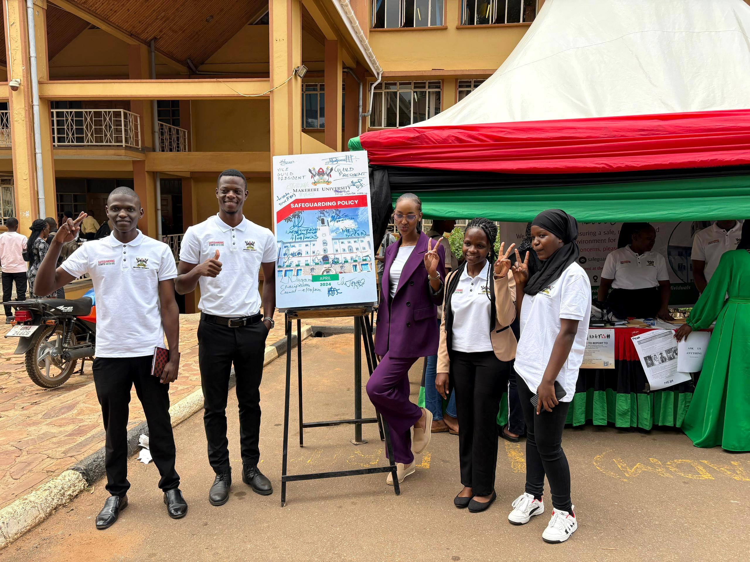 Former Miss Uganda 2023/2024 and Second Year Political Science Student, Hannah Karema (Centre) with Safeguarding Champions at Senate Building. Intensive refresher training on Safeguarding for 25 Staff and 68 Student Safeguarding Champions key emphasis on increasing awareness of Safety and Well-being, 4th to 8th August 2025, Senate Conference Hall, Senate Building, Kampala Uganda, East Africa.