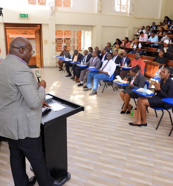 The Dean-SoL, Associate Professor Ronald Naluwairo addresses 1st Year LLM Students during their orientation on 13th August 2025. School of Law (SoL) orientation meeting for Master of Laws (LLM) 1st year students facilitated by SoL leadership, Department of Academic Registrar (AR) and Directorate of Graduate Training, 13th August 2025, SoL Auditorium, Makerere University, Kampala Uganda, East Africa.