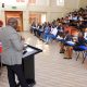 The Dean-SoL, Associate Professor Ronald Naluwairo addresses 1st Year LLM Students during their orientation on 13th August 2025. School of Law (SoL) orientation meeting for Master of Laws (LLM) 1st year students facilitated by SoL leadership, Department of Academic Registrar (AR) and Directorate of Graduate Training, 13th August 2025, SoL Auditorium, Makerere University, Kampala Uganda, East Africa.