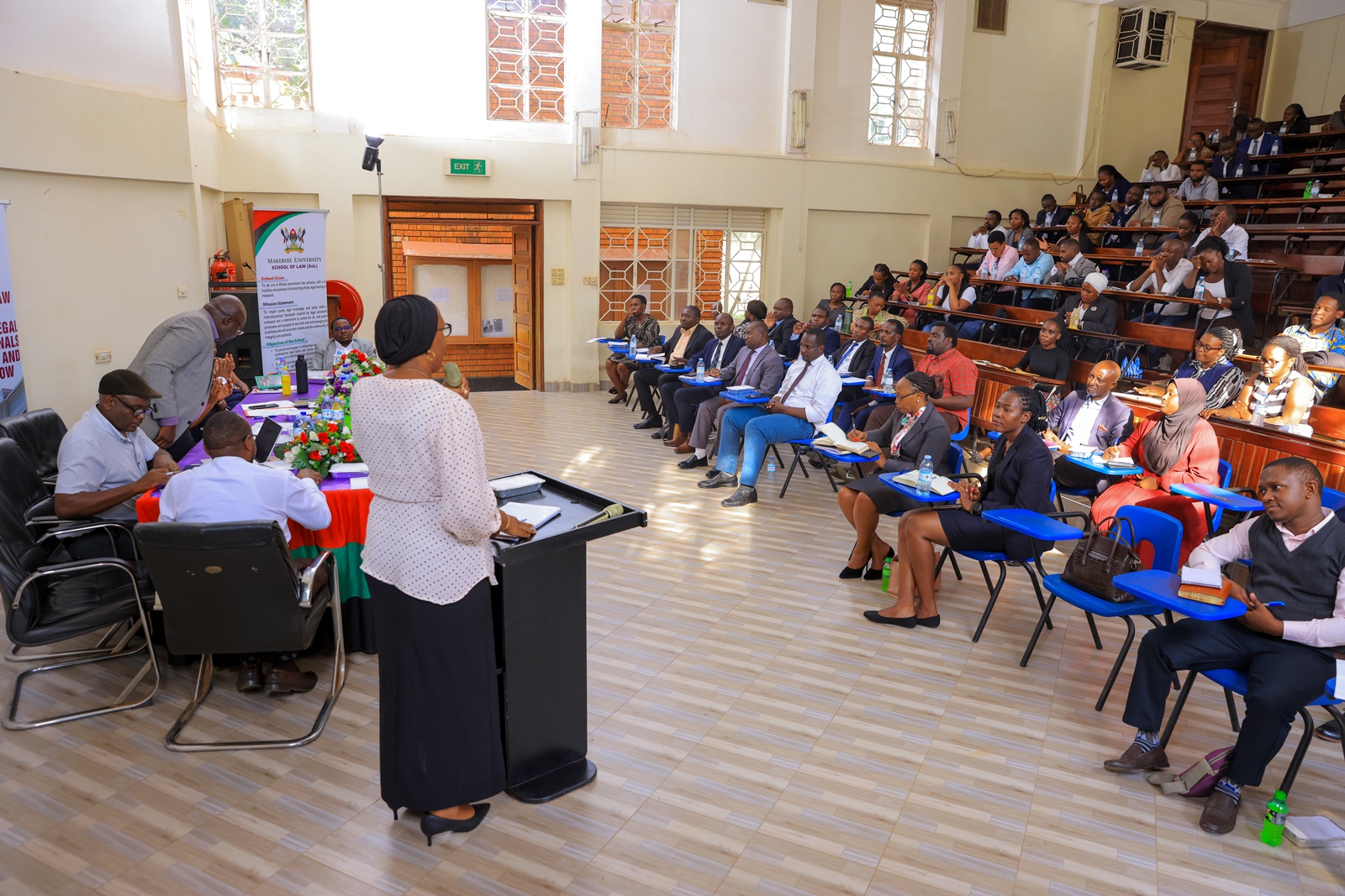 The author addresses 1st year LLM Students. School of Law (SoL) orientation meeting for Master of Laws (LLM) 1st year students facilitated by SoL leadership, Department of Academic Registrar (AR) and Directorate of Graduate Training, 13th August 2025, SoL Auditorium, Makerere University, Kampala Uganda, East Africa.