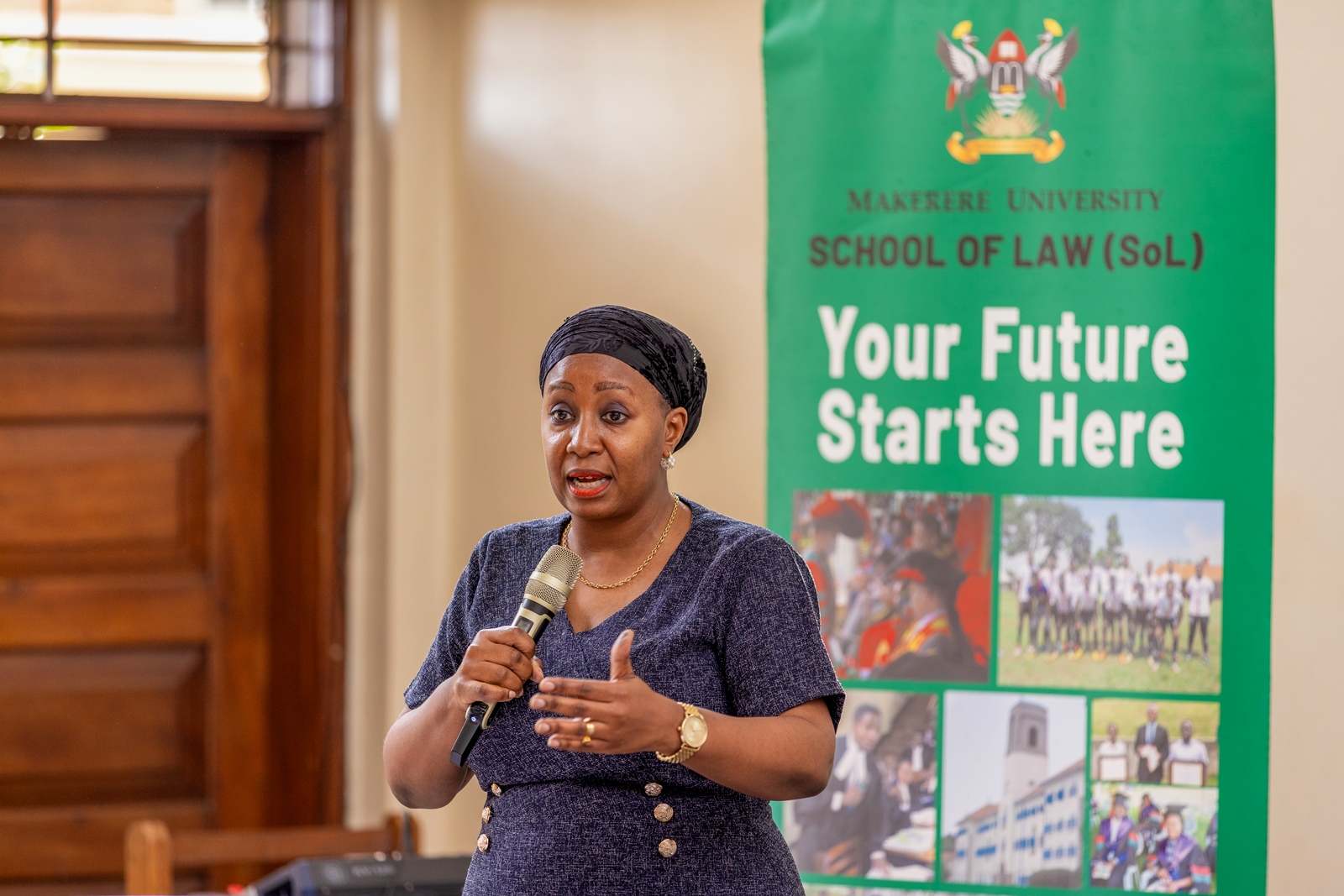 Dr. Zahara Nampewo. School of Law (SoL) orientation meeting for Master of Laws (LLM) 1st year students facilitated by SoL leadership, Department of Academic Registrar (AR) and Directorate of Graduate Training, 13th August 2025, SoL Auditorium, Makerere University, Kampala Uganda, East Africa.