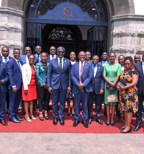 Prof. Barnabas Nawangwe (6th Right) and Mr. Samuel Mwogeza (6th Left) with members of their respective teams after the meeting on 26th August 2025. Makerere University hosts delegation from Stanbic Bank to strengthen their longstanding relationship and explore future collaborations, 26th August 2025, Kampala Uganda, East Africa.