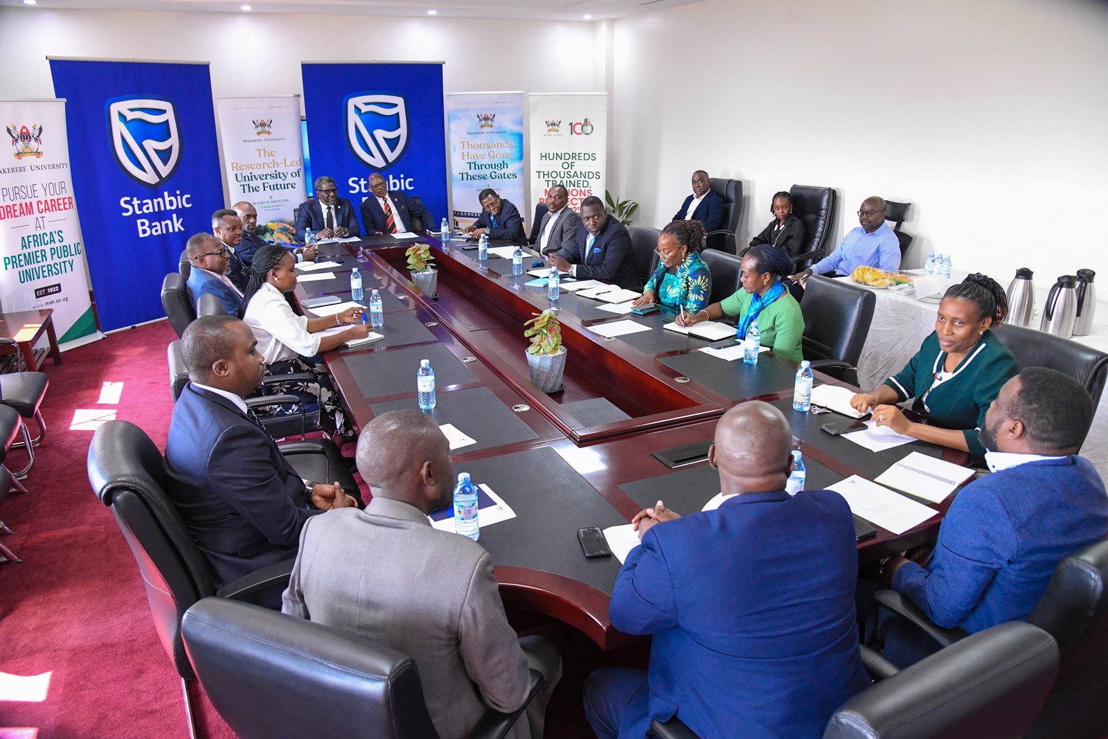 The meeting in session in the Vice Chancellor's Boardroom. Makerere University hosts delegation from Stanbic Bank to strengthen their longstanding relationship and explore future collaborations, 26th August 2025, Kampala Uganda, East Africa.
