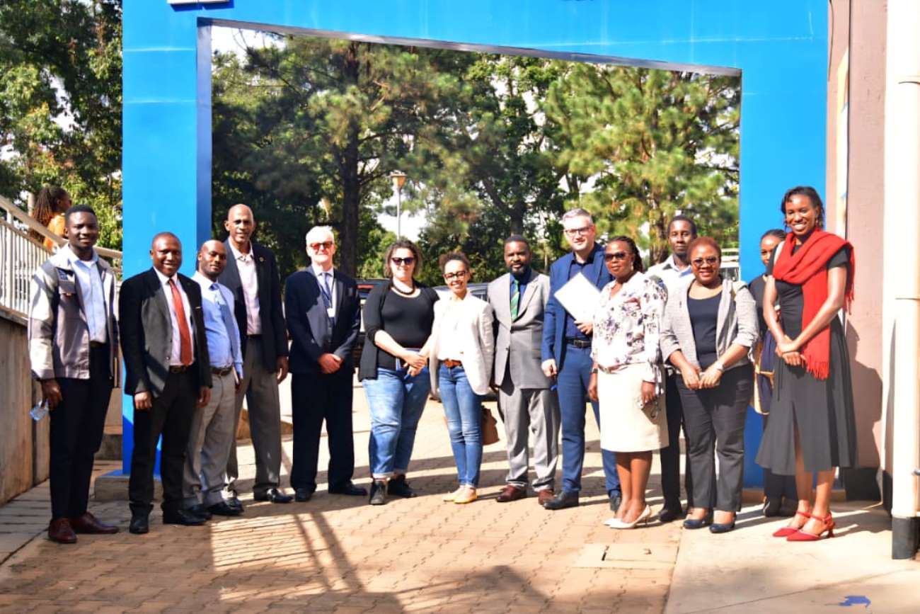 The delegation poses for a group photo with Mak UniPod staff. Delegation from the Belgian Embassy in Uganda, accompanied by representatives from ENABEL and the United Nations Development Programme (UNDP) visit to the Makerere University Innovation Pod (Mak UniPod), 1st September 2025, Kampala, East Africa.