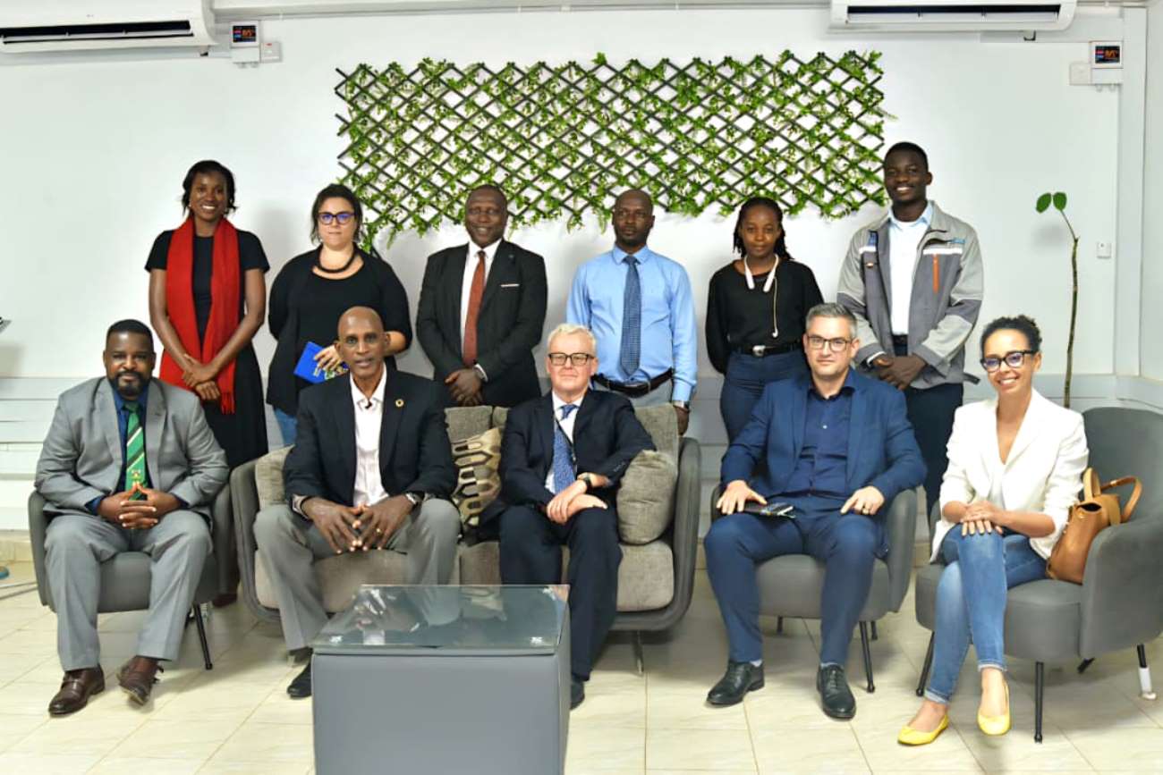 A photo opportunity for the delegation in the studio. Delegation from the Belgian Embassy in Uganda, accompanied by representatives from ENABEL and the United Nations Development Programme (UNDP) visit to the Makerere University Innovation Pod (Mak UniPod), 1st September 2025, Kampala, East Africa.