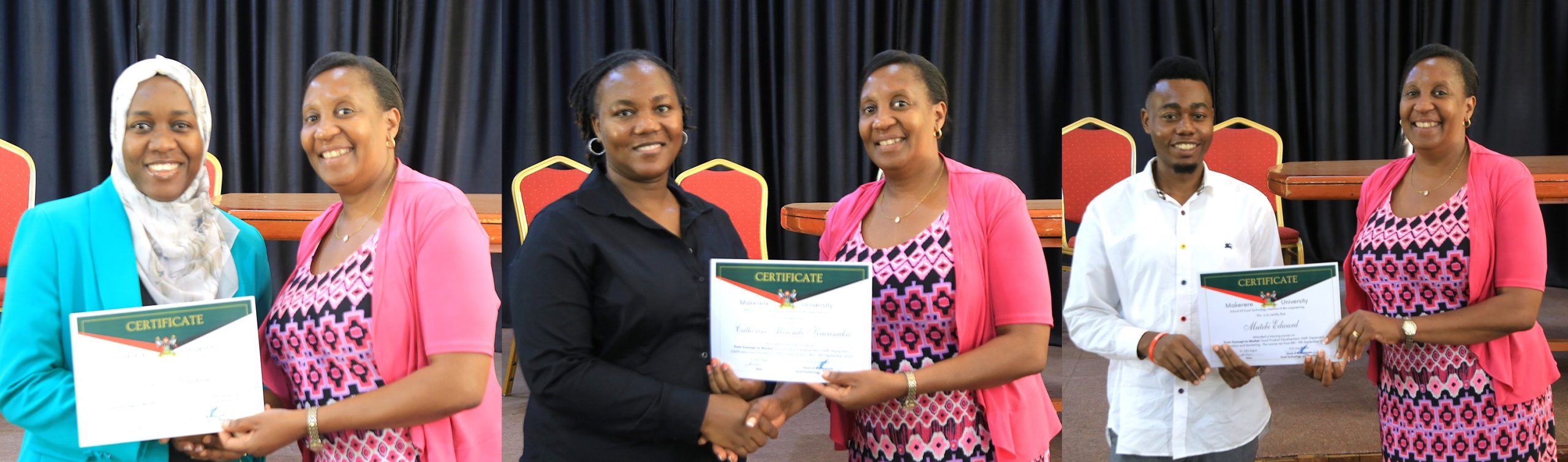 The Dean presented certificates of participation to the processors, acknowleging their commitment to advancing their skills and knowledge within the food processing industry. Department of Food Technology and Nutrition (DFTN) school-based nutrition awareness campaigns, diagnostic pre-visits to local food processors, and an intensive two-day hands-on training workshop held from 8th–9th September 2025 at the School of Food Technology, Nutrition, and Bioengineering (SFTNB), College of Agricultural and Environmental Sciences (CAES), Makerere University, Kampala Uganda, East Africa.