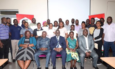 Seated: Mr. Paul Mwanja (Centre), Prof. Ibrahim Mike Okumu (2nd Left) and Dr. John Sseruyange (Right) with trainers at participants in Jinja on 5th September 2025. Ministry of Finance, Planning and Economic Development (MoFPED), in partnership with the Public Investment Management Centre of Excellence (PIM CoE), Makerere University, Kampala, successful completion of two-week intensive training in the Certificate of Financial Implications (CFI) – Integrated Regulatory Cost-Benefit Analysis. September 5 2025, Pearl on the Nile Hotel, Jinja, Uganda, East Africa.