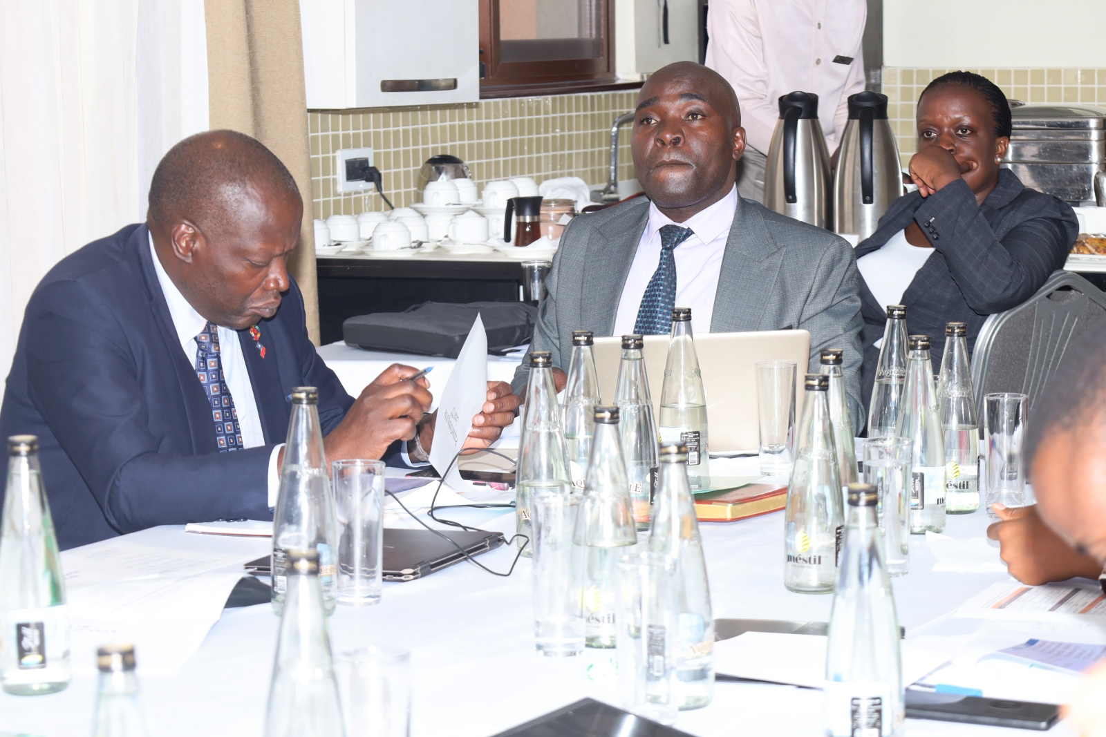 Dr. John Sseruyange (Centre) with Prof. Tonny Oyana (Left) and Ms. Alice Nakimbugwe (Right). Public Investment Management Centre of Excellence (PIM CoE) Makerere University Steering Committee meeting, 4th September 2025 at Mestil Hotel, Kampala Uganda, East Africa.