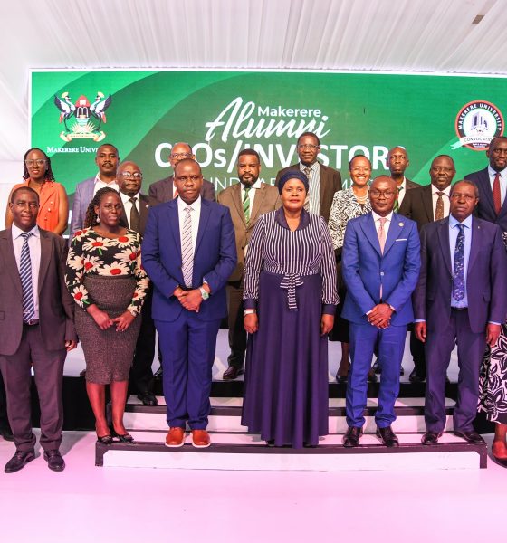 Rt. Hon. Rukia Nakadama Isanga (4th Right), Hon. Balaam Barugahara (4th Left), Prof. Barnabas Nawangwe (Rear: 3rd Left), and Mr. George Turyamureeba (3rd Right) with Members of Management and stakeholders at the First Ever Alumni CEOs Summit on 2nd September 2025. Makerere University Convocation (MUC) first-ever CEOs/Investors’ Round Table Summit, 2nd September 2025, Convocation House, Edge Road, Kampala Uganda, East Africa.