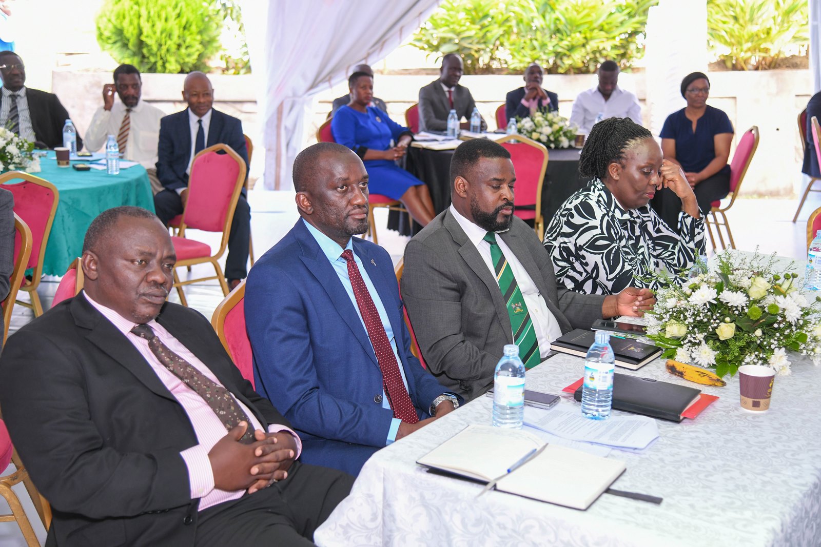 Members of Management from Left to Right: Mr. Paul Agaba-Procurement and Disposal Unit, Mr. Simon Kizito-Deputy University Secretary, Prof. Robert Wamala-Director Research Innovations and Partnerships, and Prof. Ruth Nalumaga-University Librarian. Makerere University Convocation (MUC) first-ever CEOs/Investors’ Round Table Summit, 2nd September 2025, Convocation House, Edge Road, Kampala Uganda, East Africa.