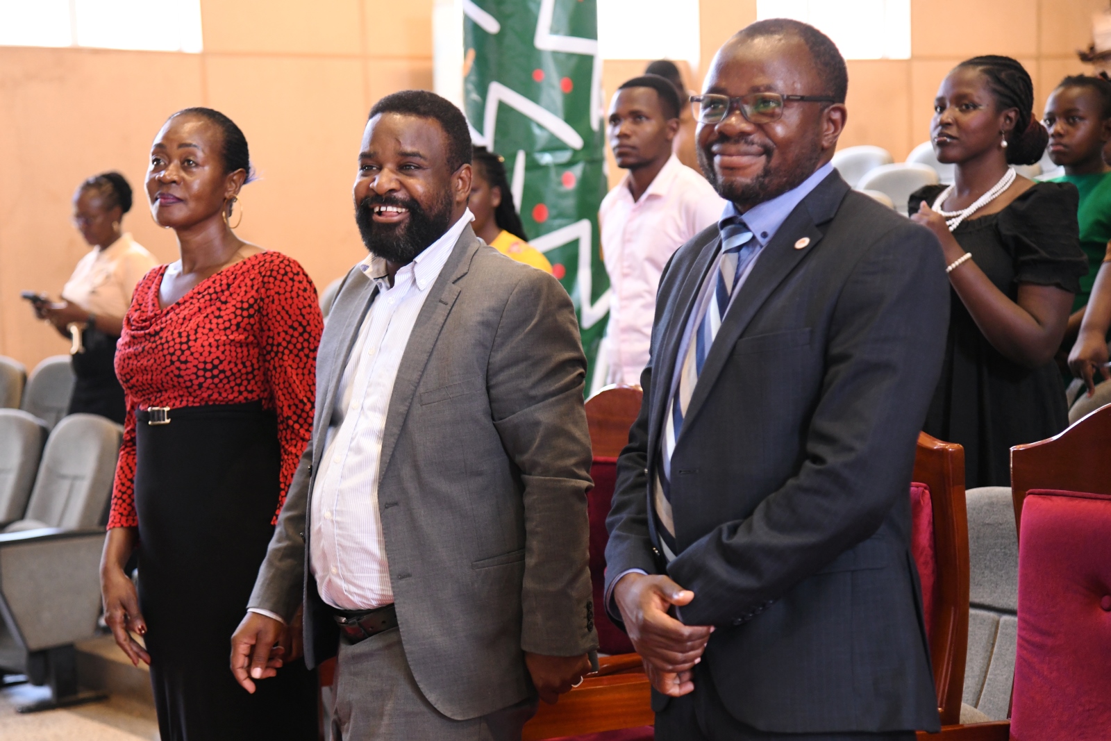 Left to Right: Dr. Winifred Kabumbuli, Prof. Robert Wamala and Prof. Ibrahim Mike Okumu. 3rd edition of Hadithi Ya Mzizi to celebrate the resilience and innovation of the informal sector through art exhibition and to memorialize its founder, the late Nshuti Balaam Kabaasa, 29th August 2025 Makerere University, Kampala Uganda, East Africa.