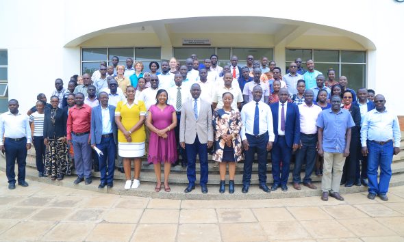 Mak CAES doctoral students together with the Principal, Prof. Gorettie Nabanoga, the Director of Graduate Training, Prof. Julius Kikooma, the Deputy Principal, Prof. Yazidhi Bamutaze, and some of their supervisors