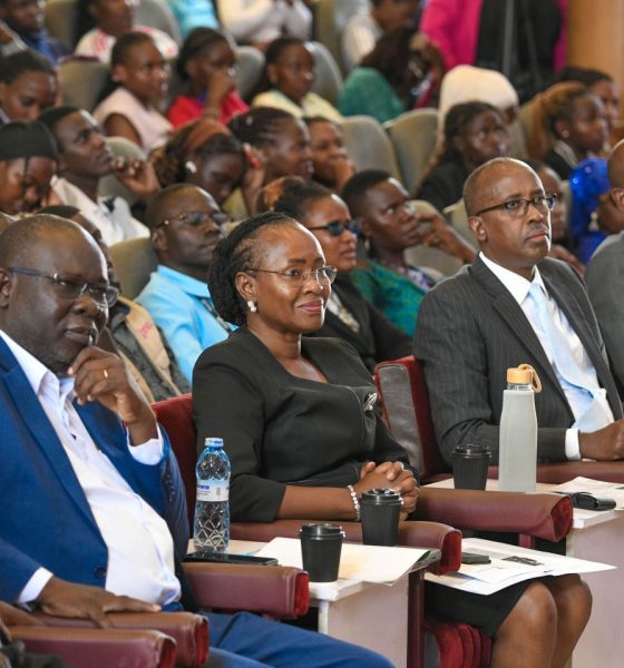 [L-R] Dr.Godfrey Akileng - Dean School of Business, Prof. Sarah N. Ssali - Ag. Vice Chancellor, Chief Guest - Mr. Odrek Rwabwogo, and Gordon Katwirenabo-Assistant Commissioner, Quality Assurance and Value Addition, MAAIF at the Congress.
