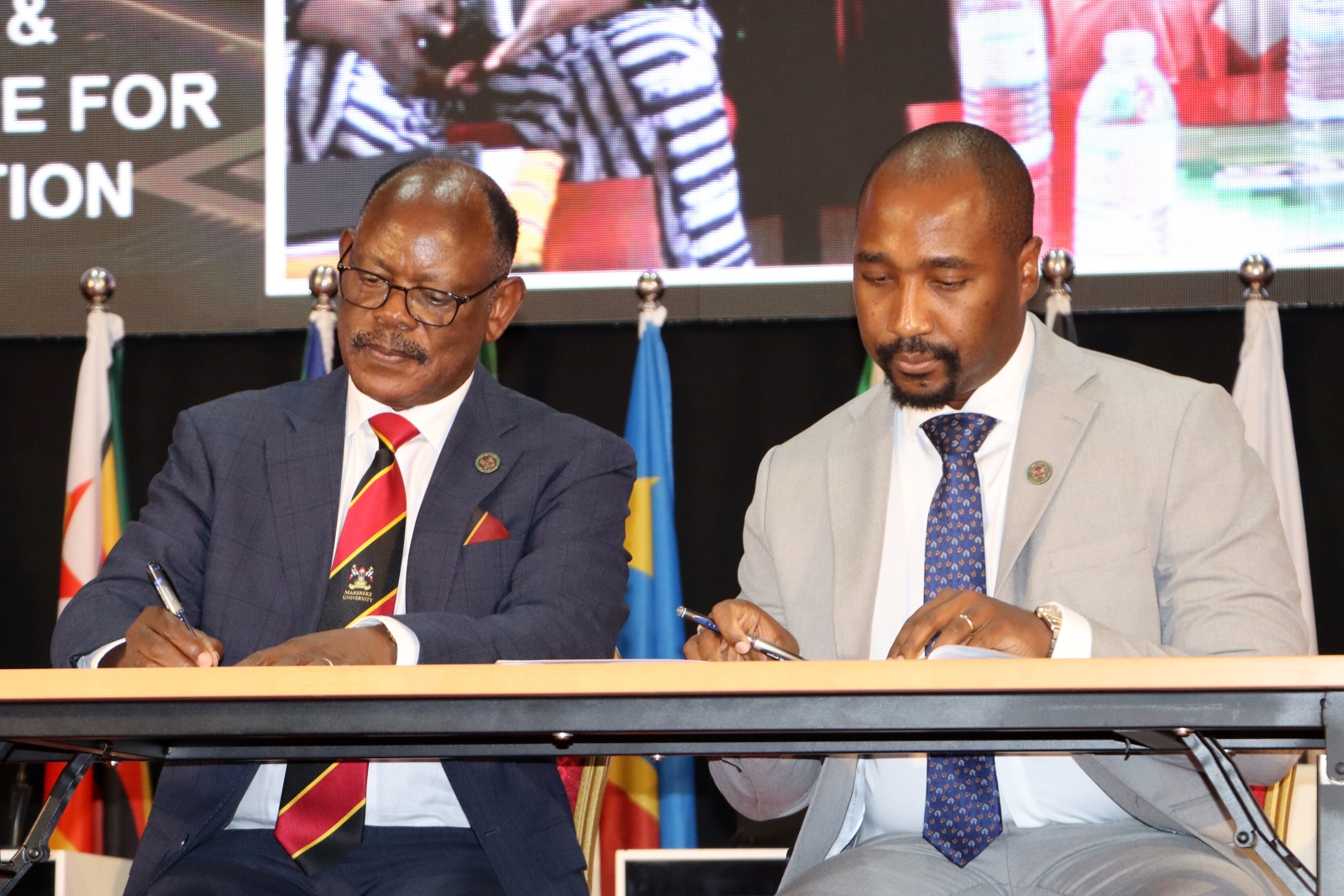 Prof. Barnabas Nawangwe (Left) and Dr. Jeff Bordes (Right) sign the MoU. The Minister for Science, Technology and Innovation Information, Hon. Dr. Monica Musenero Masanza has officially opened the 5th African Research Universities Alliance (ARUA) Biennial International Conference on Research, Innovation and Artificial Intelligence, held on October 29, 2025 hosted by Makerere University, Kampala Uganda, East Africa.