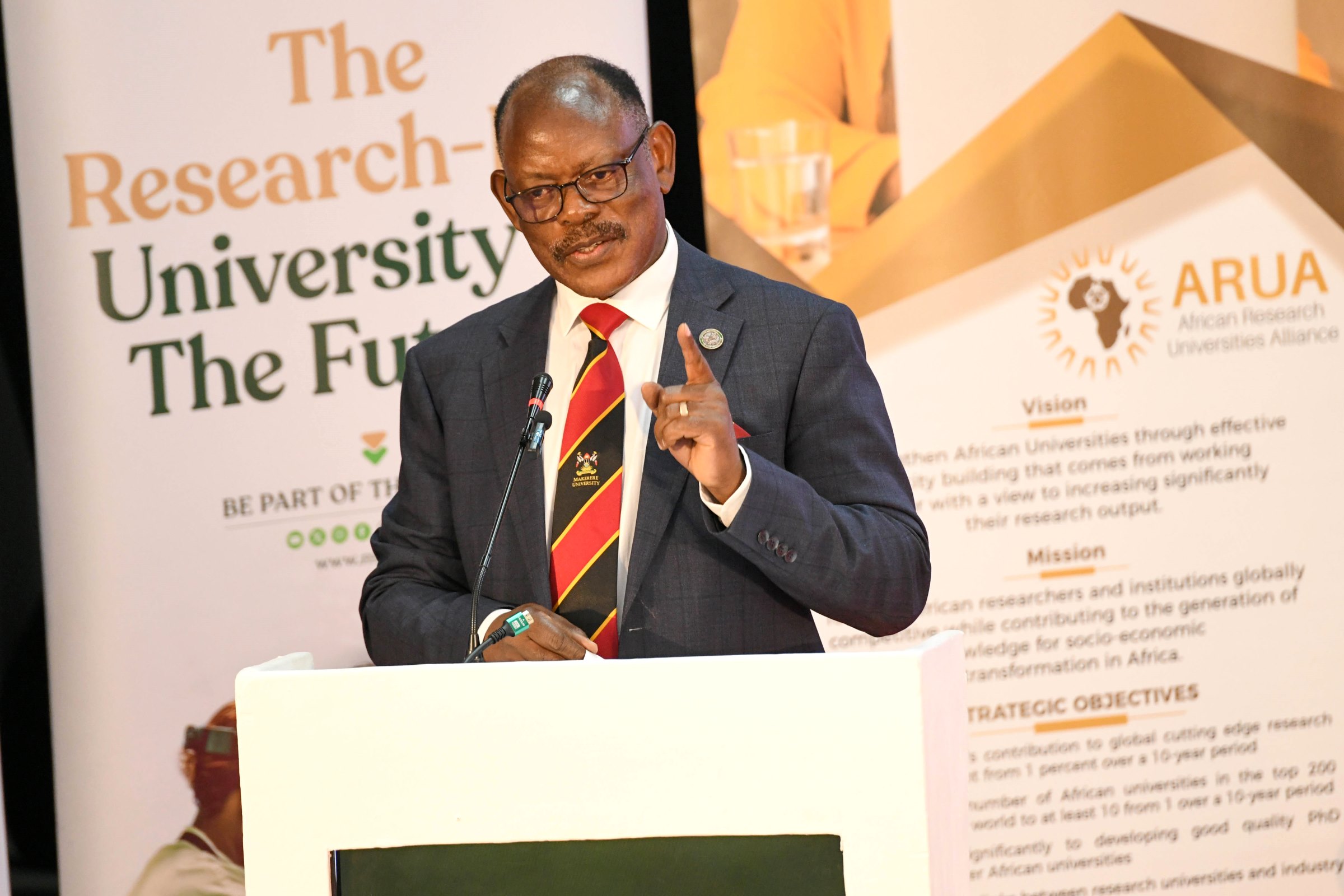 Prof. Barnabas Nawangwe addresses the 5th ARUA Biennial Conference Opening Ceremony. The Minister for Science, Technology and Innovation Information, Hon. Dr. Monica Musenero Masanza has officially opened the 5th African Research Universities Alliance (ARUA) Biennial International Conference on Research, Innovation and Artificial Intelligence, held on October 29, 2025 hosted by Makerere University, Kampala Uganda, East Africa.