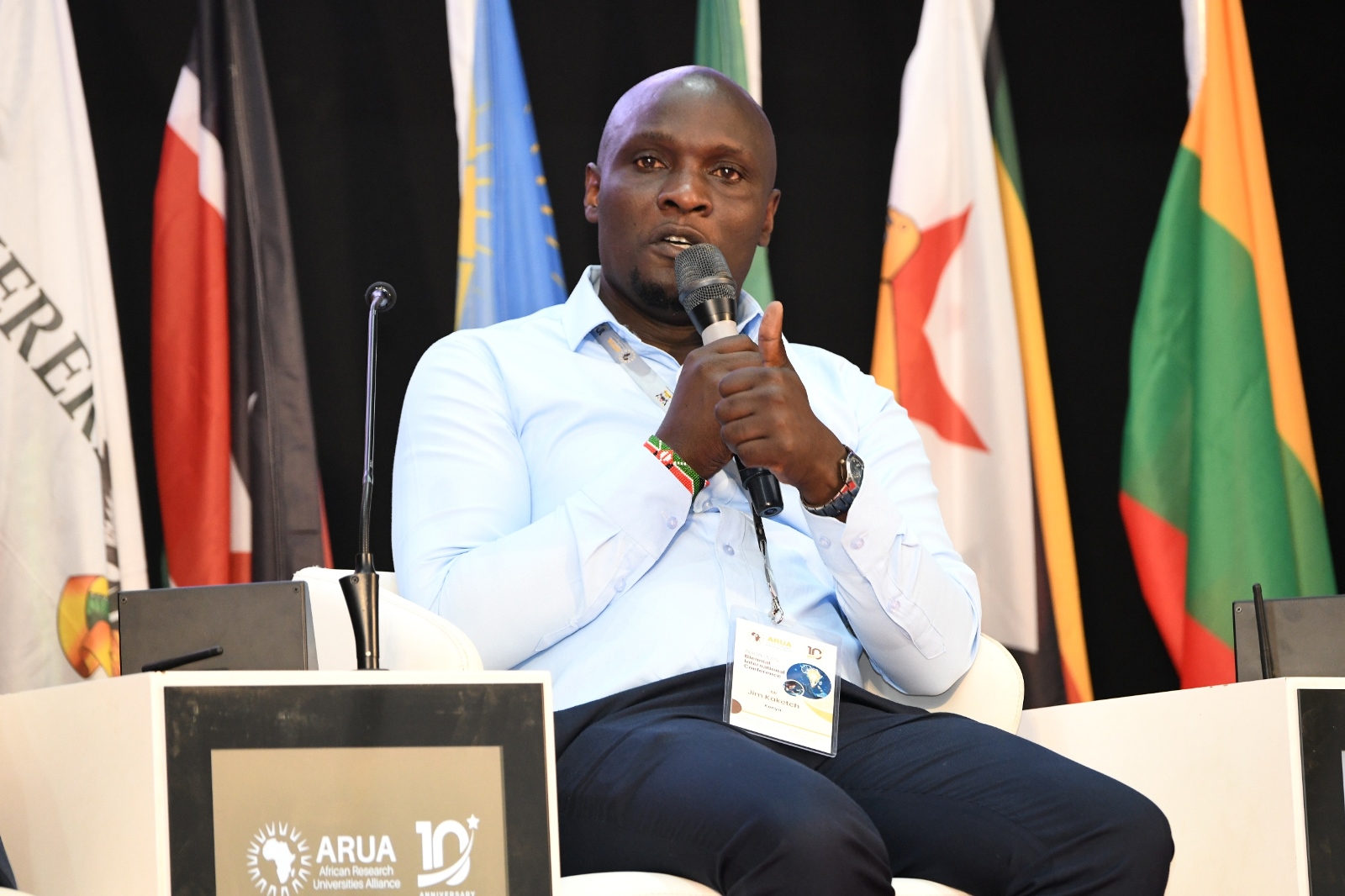 Mr. Jim Kaketch, Senior Programme Officer, Research and Policy Uptake at the Partnership for African Social and Governance Research (PASGR). Day 2 of the 5th African Research Universities Alliance (ARUA) Biennial International Conference on Research, Innovation and Artificial Intelligence, October 30, 2025 hosted by Makerere University, Kampala Uganda, East Africa.