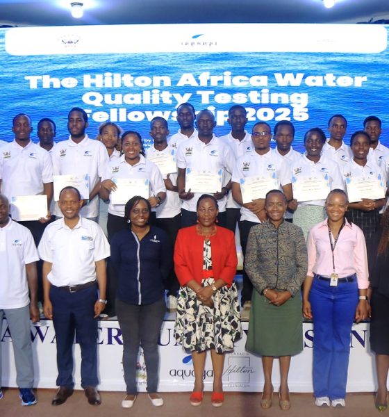 Prof. Sarah Ssali and Prof. Gorettie Nabanoga with participants at the certificate award ceremony on 3rd October 2025. Successful completion of training of the third cohort of the Conrad N. Hilton Africa Water Quality Testing Fellowship by Department of Agricultural and Biosystems Engineering, College of Agricultural and Environmental Sciences (CAES), Makerere University, Kampala Uganda, East Africa on 3rd October 2025.