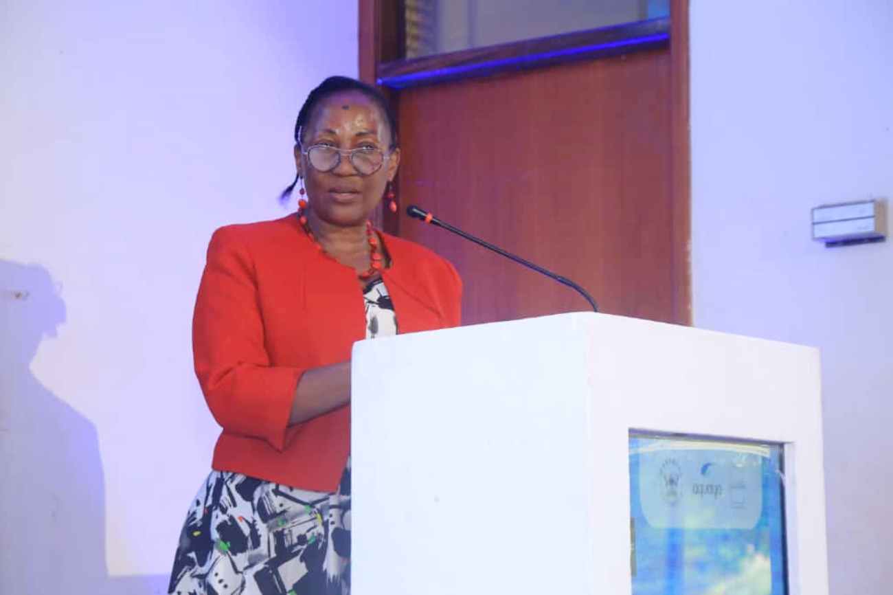 The Principal of CAES, Prof. Gorettie Nabanoga delivering her remarks. Successful completion of training of the third cohort of the Conrad N. Hilton Africa Water Quality Testing Fellowship by Department of Agricultural and Biosystems Engineering, College of Agricultural and Environmental Sciences (CAES), Makerere University, Kampala Uganda, East Africa on 3rd October 2025.