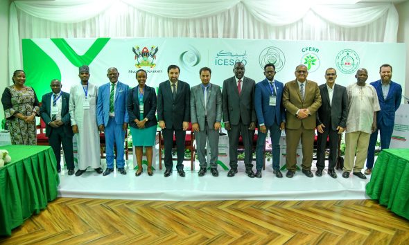 H.E. Muhammad Hassan Wazir (6th Left) and Prof. Barnabas Nawangwe (4th Left) pose for a group photo with participants at the ICTW-FSTCA 2025 Opening Ceremony on 28th October. Makerere University hosts the International Conference and Training Workshop on Food Systems Transformation for Climate Actions (ICTW-FSTCA 2025) under the COMSTECH Forum for Environment and Ecosystem Restoration (CFEER). Opening Ceremony, 28th October 2025, Main Building, Kampala Uganda, East Africa.