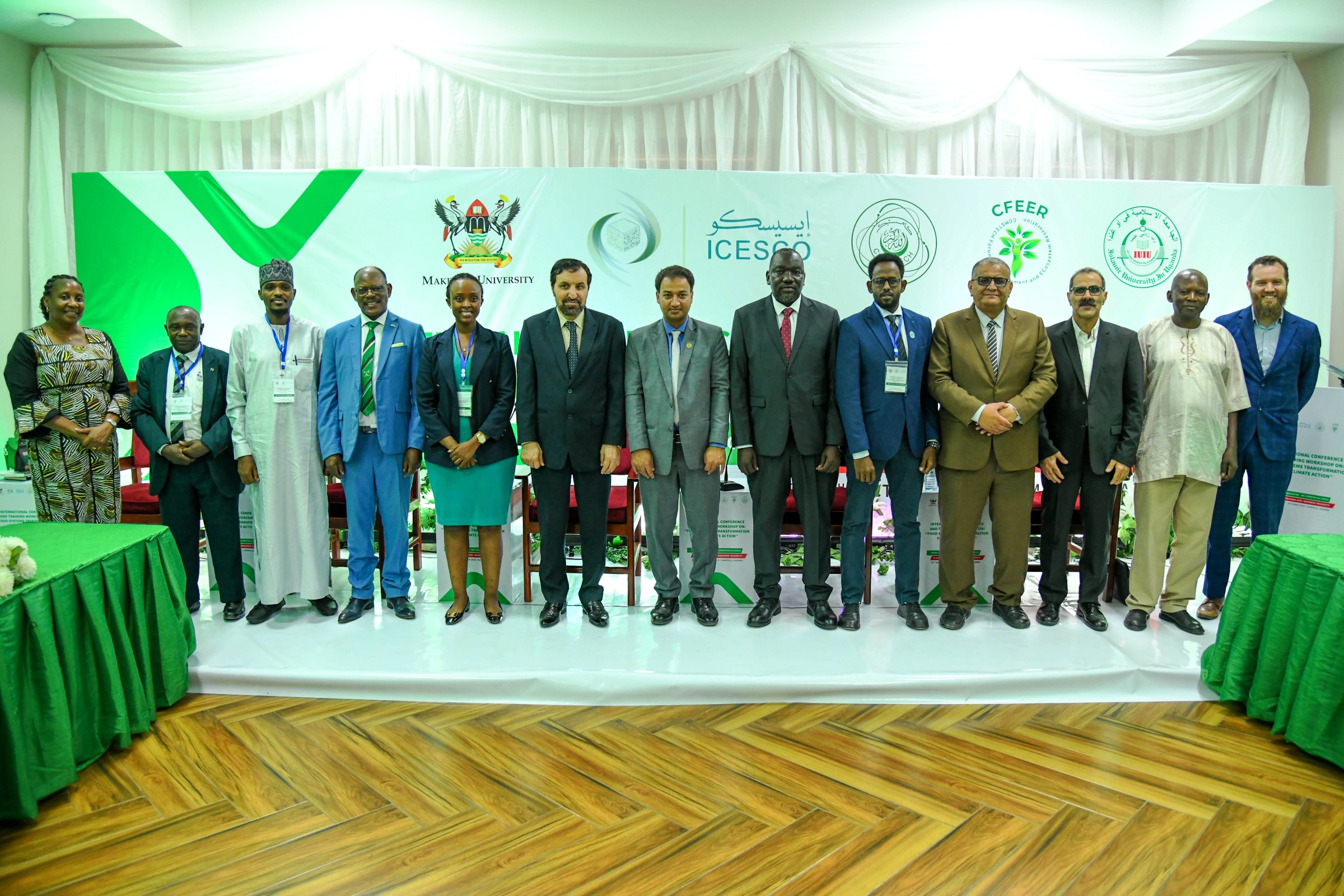H.E. Muhammad Hassan Wazir (6th Left) and Prof. Barnabas Nawangwe (4th Left) pose for a group photo with participants at the ICTW-FSTCA 2025 Opening Ceremony on 28th October. Makerere University hosts the International Conference and Training Workshop on Food Systems Transformation for Climate Actions (ICTW-FSTCA 2025) under the COMSTECH Forum for Environment and Ecosystem Restoration (CFEER). Opening Ceremony, 28th October 2025, Main Building, Kampala Uganda, East Africa.
