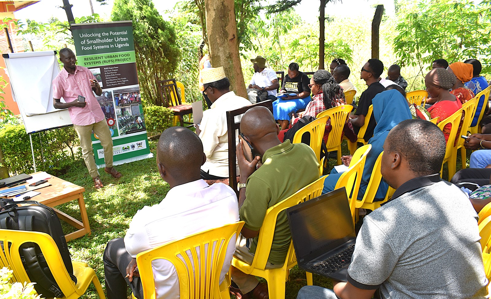 Mr. Whepukulu Juma, a dedicated urban farmer and President of the Mbale City Food Systems Platform, briefed the farmers on the critical steps and best practices for preparing a food nursery bed. Phase II of the Resilient Urban Food Systems (RUFS) Project, Department of Geography, Geo-Informatics, and Climatic Sciences at Makerere University, Kampala Uganda, East Africa and funded through the AgriFoSe2030 Programme, practical techniques for producing organic fertilizers and pesticides using affordable, locally available materials 6th to 7th October 2025, Emily Royal Mixed Farm, Industrial City Division, Mbale City.