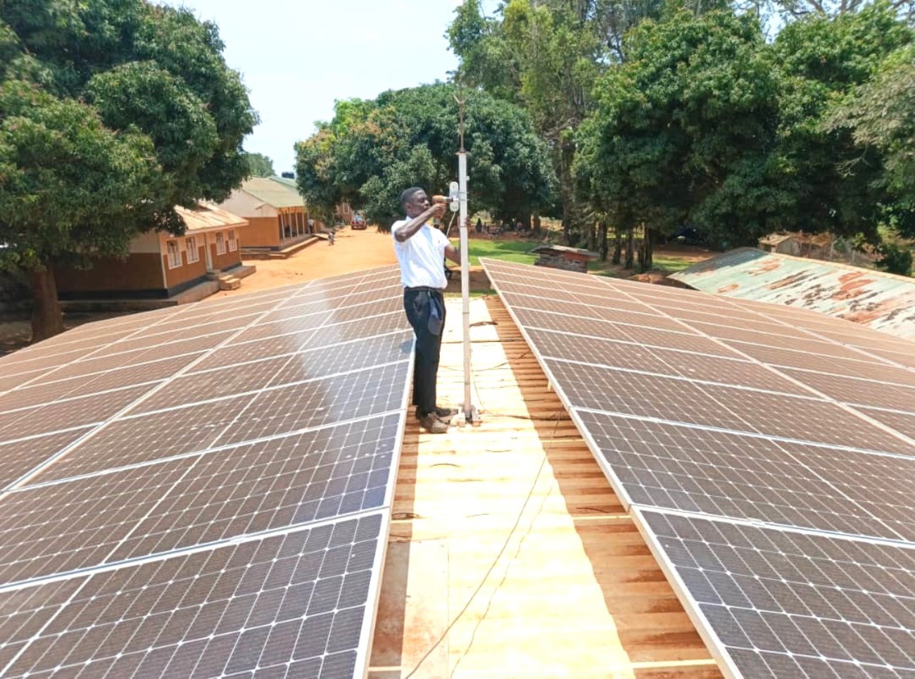Installation of the solar system at Buvuma Health Centre IV. Sustainable Off-Grid Solutions for Pharmacies and Hospitals in Africa (SophiA) Project facility at Buvuma Health Centre IV official commissioning by the Vice Chancellor of Makerere University, Kampala Uganda, East Africa represented by Dr. Julia Kigozi on 30th September 2025.
