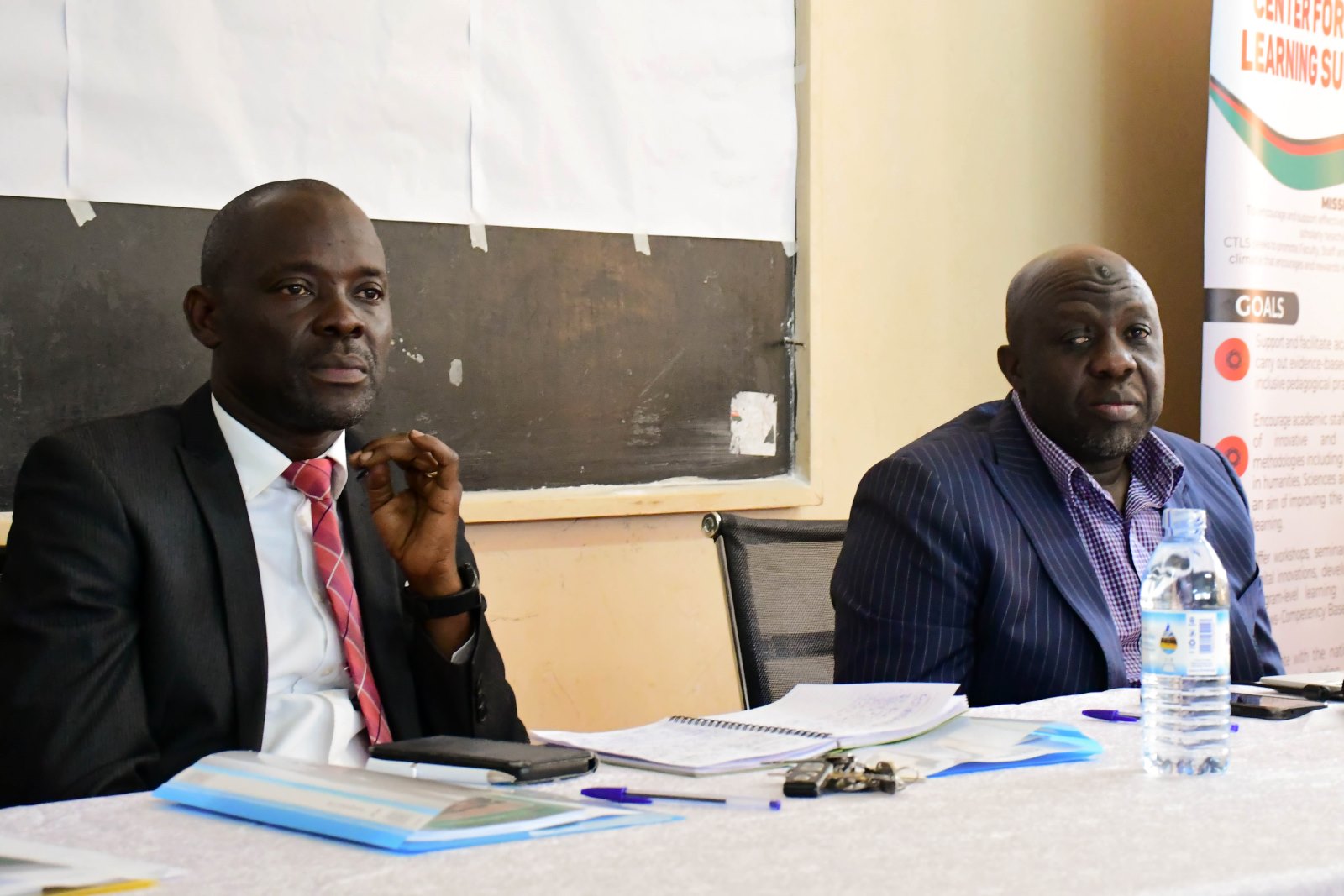 Associate Professor Mathias Mulumba (L) and Mr. Sulaiman Kiggundu (R). Staff and students tipped on Building Wealth, Securing the Future, Smart Investment and Retirement Strategies by Mr. Sulaiman Kiggundu, the Director-Budget Office at the Parliament of Uganda, 16th October 2025, Makerere University, Kampala Uganda, East Africa.