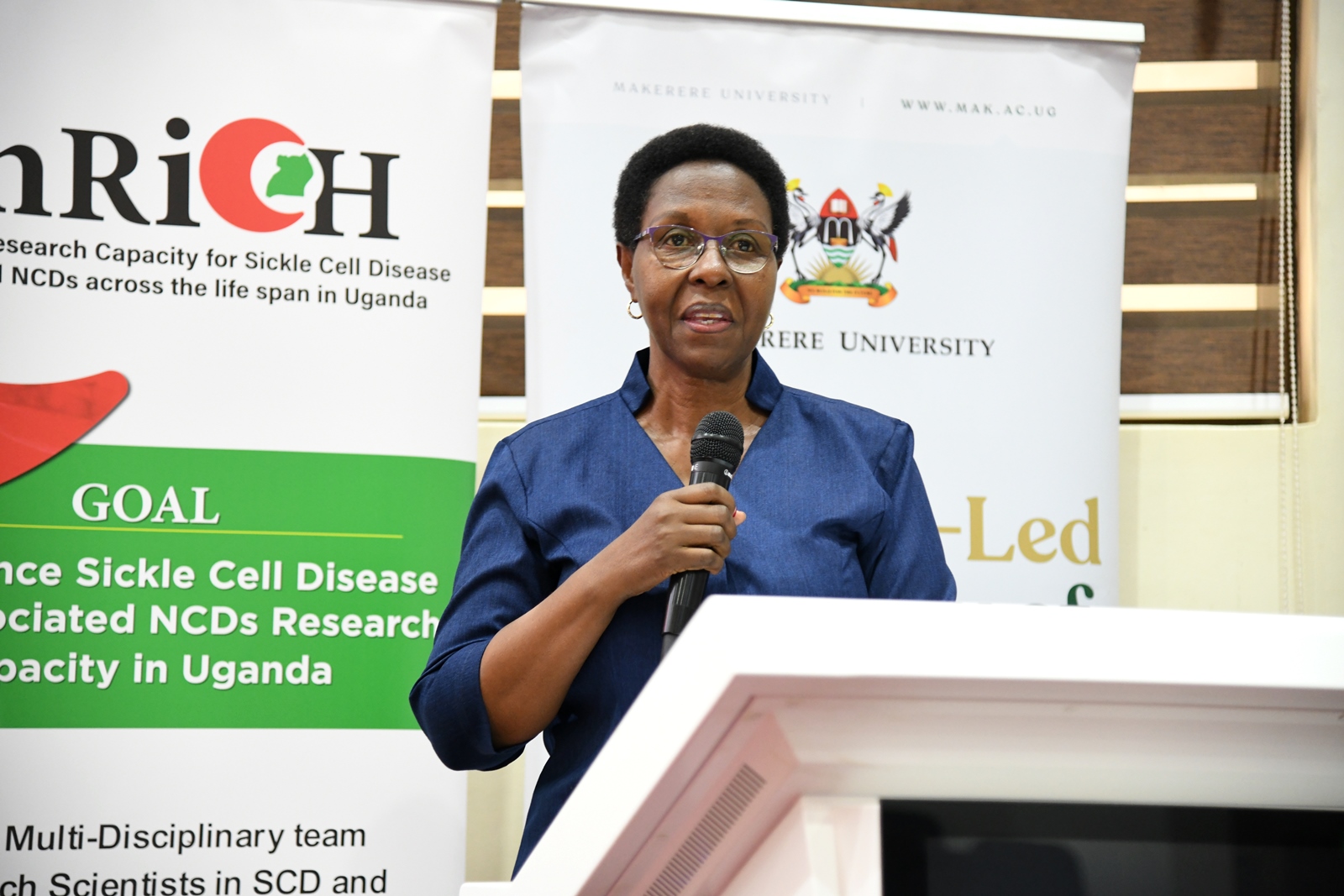 Dr. Rosemary Byanyima. Makerere University, through the College of Health Sciences (CHS), hosted the Sickle Cell Disease Stakeholders’ Engagement Meeting organized by the Center of Excellence for Sickle Cell Disease and Neglected Tropical Diseases, in partnership with Enhancing Research Capacity for Sickle Cell Disease and Related Non-Communicable Diseases Across the Lifespan in Uganda (ENRICH) and the Sickle Pan Africa Research Consortium (SPARCo), 24th October 2025, MakSPH Auditorium, Kampala Uganda, East Africa.