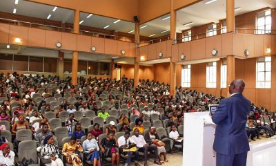 Assoc. Professor James Wokadala addresses CoBAMS students in the Yusuf Lule Central Teaching Facility Auditorium on 13th October 2025. Powerful campaign themed “Safeguarding Starts With Me”, Organized by the Office of the Dean of Students in partnership with the Mastercard Foundation Scholars Program and the College of Business and Management Sciences (CoBAMS), 13th October 2025, Yusuf Lule Central Teaching Facility Auditorium, Makerere University, Kampala Uganda, East Africa.