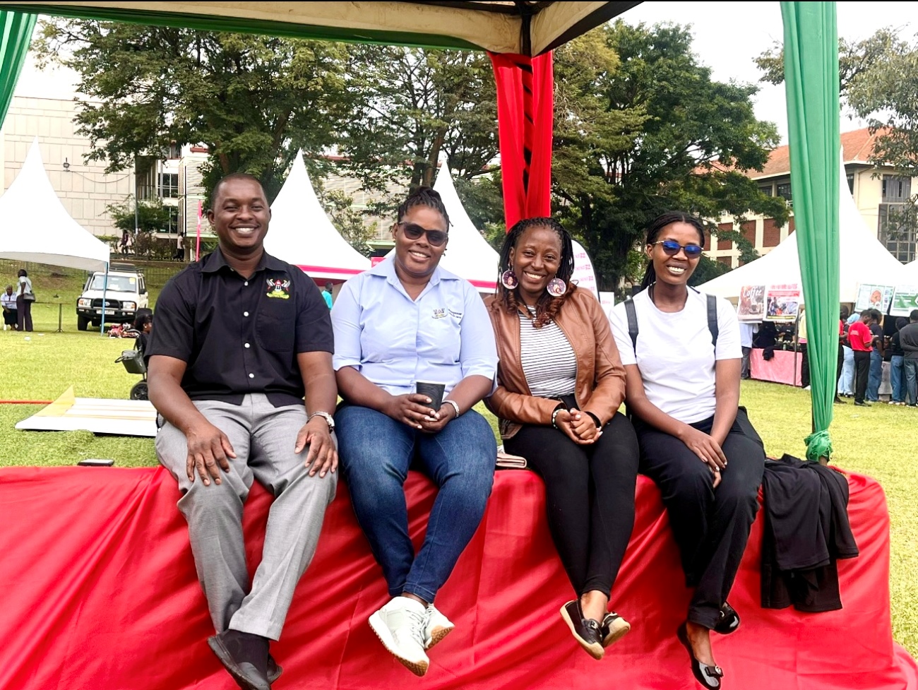 L-R: Dr. Kasimu Sendawula, Dr. Sarah Bimbona, Ms. Margie Faith Mubeezi, Ms. Shira Nahwera. 9th Annual Innovation and Youth Expo organized by the Makerere University Entrepreneurship and Outreach Centre, College of Business and Management Sciences (CoBAMS), Under the theme, Brewing Prosperity: Youth Entrepreneurship in Uganda’s Coffee Value Chain, 600 student entrepreneurs exhibited more than 300 innovations, 16th-17th October 2025, Yusuf Lule Central Teaching Facility Auditorium and Freedom Square, Kampala Uganda, East Africa.